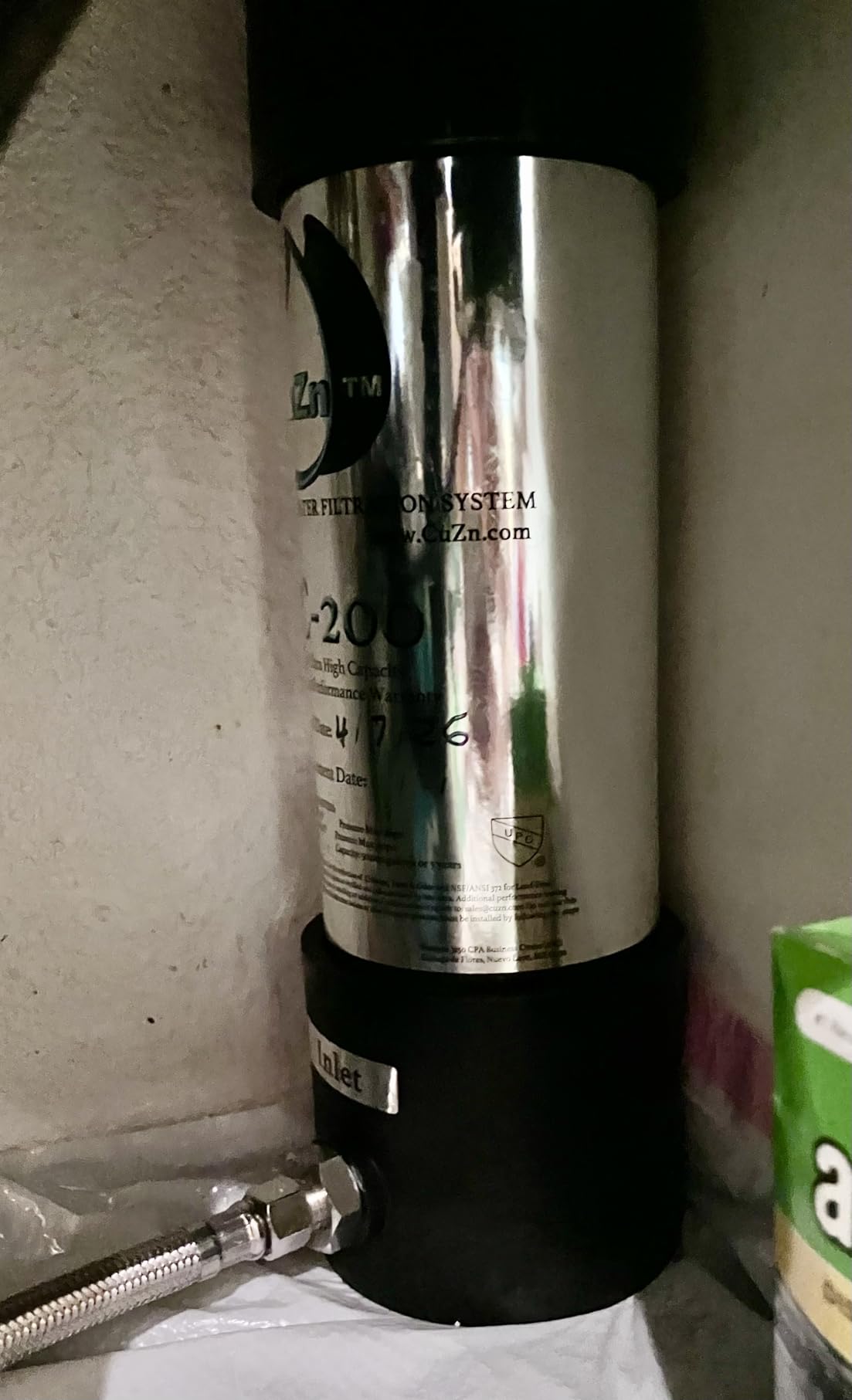 CuZn Under Sink Water Filter for Sink Faucet, 5 Year Filter Life, NSF/ANSI 42 & 372 Certified, Reduces PFAs, PFOS, Lead, Chlorine, Inline Faucet Connection, Improves Tap Water Taste customer photo 1