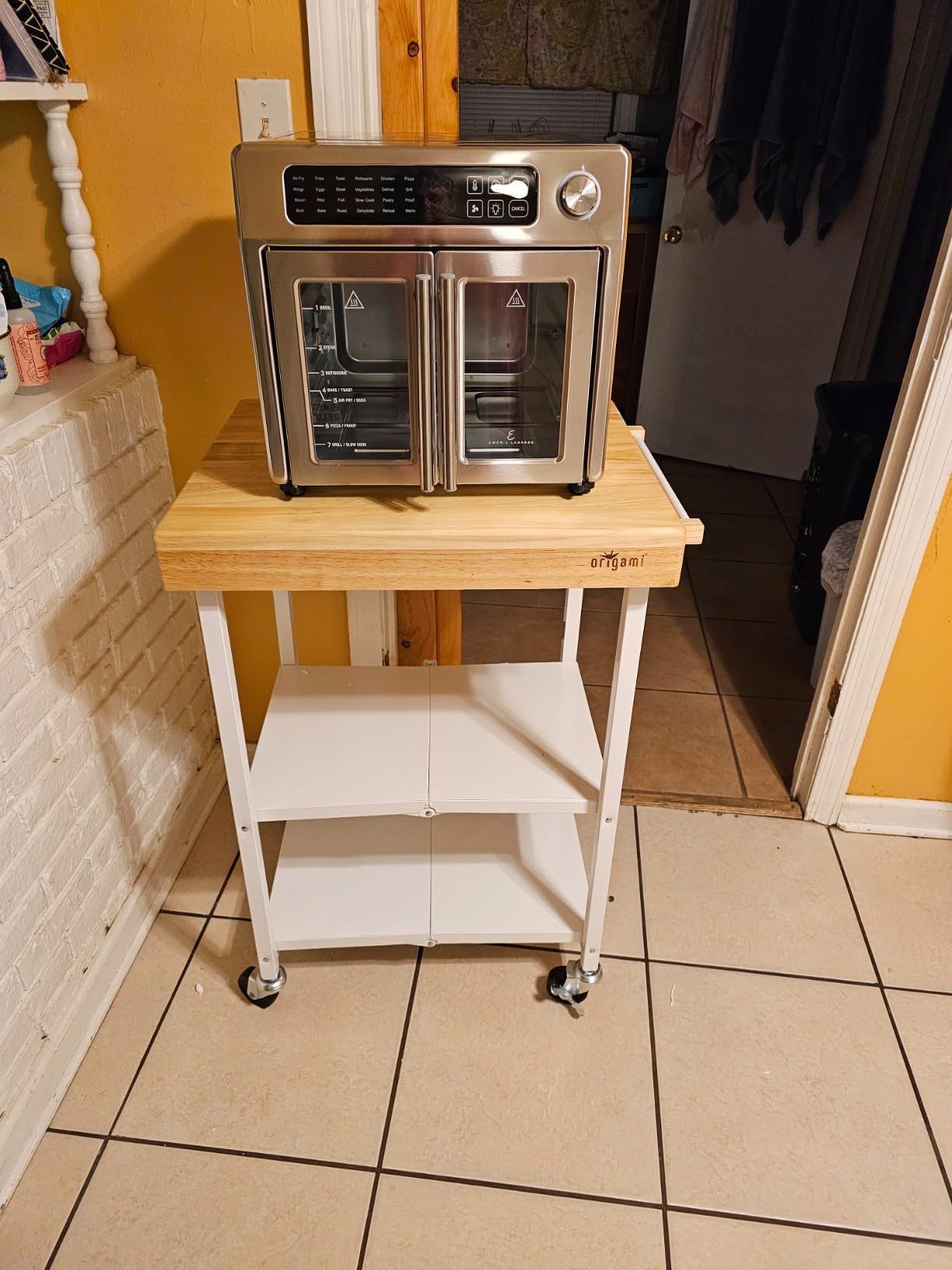 Origami Foldable Kitchen Island Cart, Rolling Storage Table Organizer with Wheels, Silver customer photo 2
