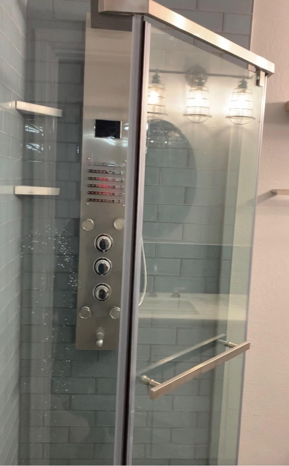 DreamLine Prism 34 1/8 in. x 72 in. Frameless Neo-Angle Pivot Shower Enclosure in Chrome, SHEN-2134340-01 customer photo 2