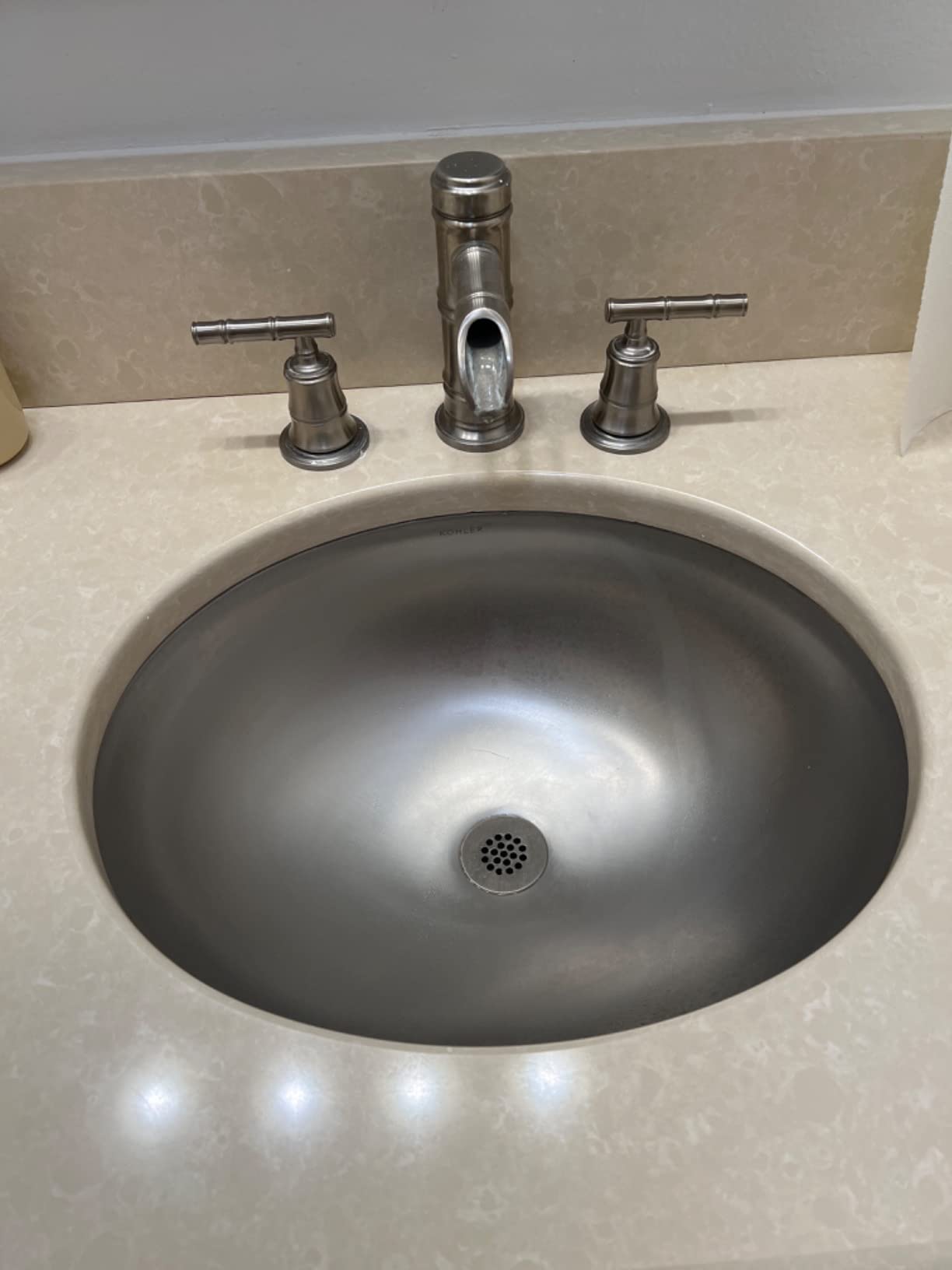 KOHLER K-2608-SU-NA Bachata Drop-In/Undermount Bathroom Sink with Luster Finish, Without Overflow, Stainless Steel customer photo 1