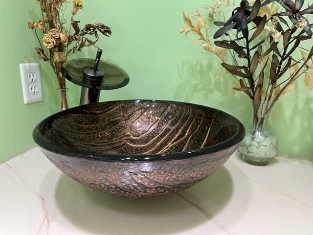 VIGO Nature Series Round Brown Glass Vessel Bathroom Sink, 17 inch GV-398-19mm customer photo 1