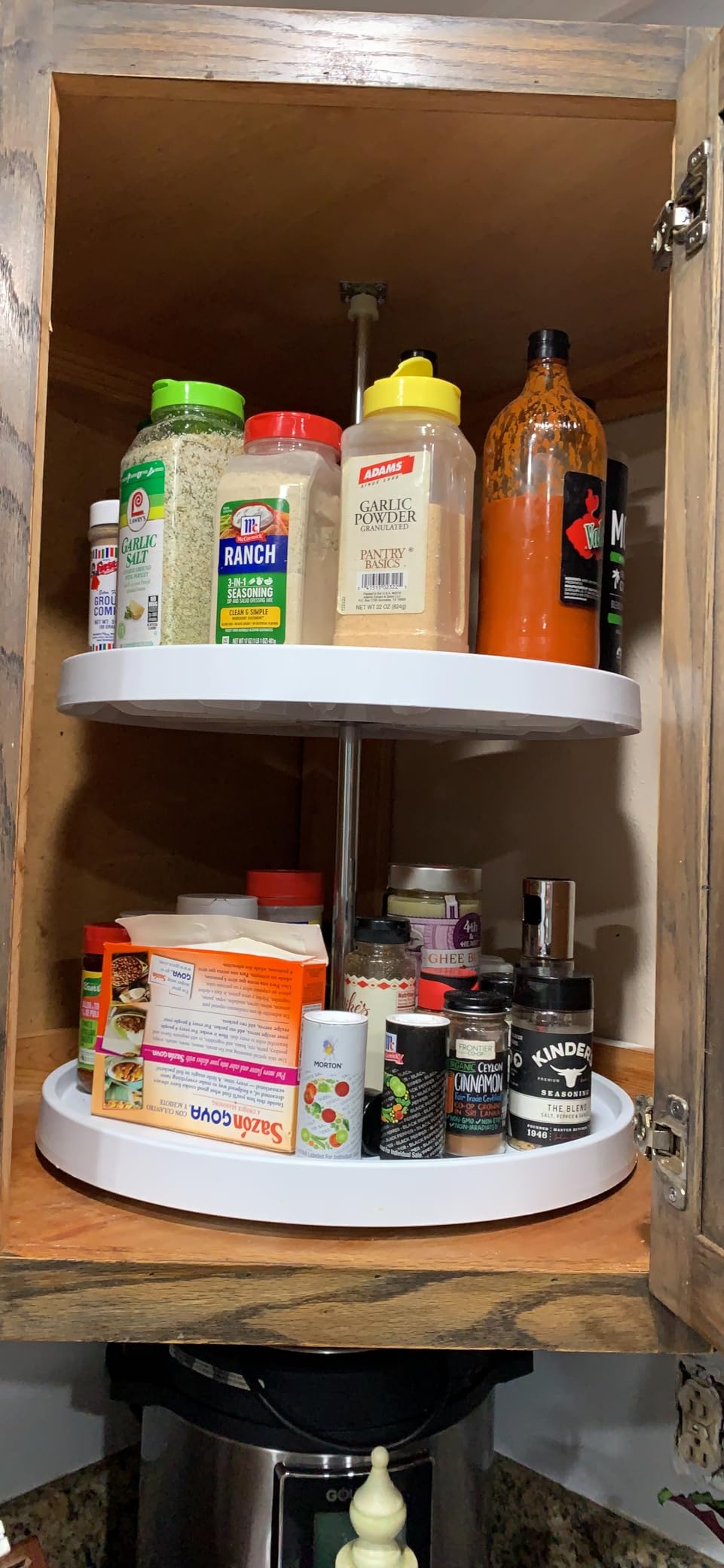 Rev-A-Shelf 18 Inch Dual Full-Circle Lazy Susan Organizer for Upper Corner Kitchen Cabinets, Plastic Home Storage 2 Tier Shelves, White, 6012-18-11-52 customer photo 2