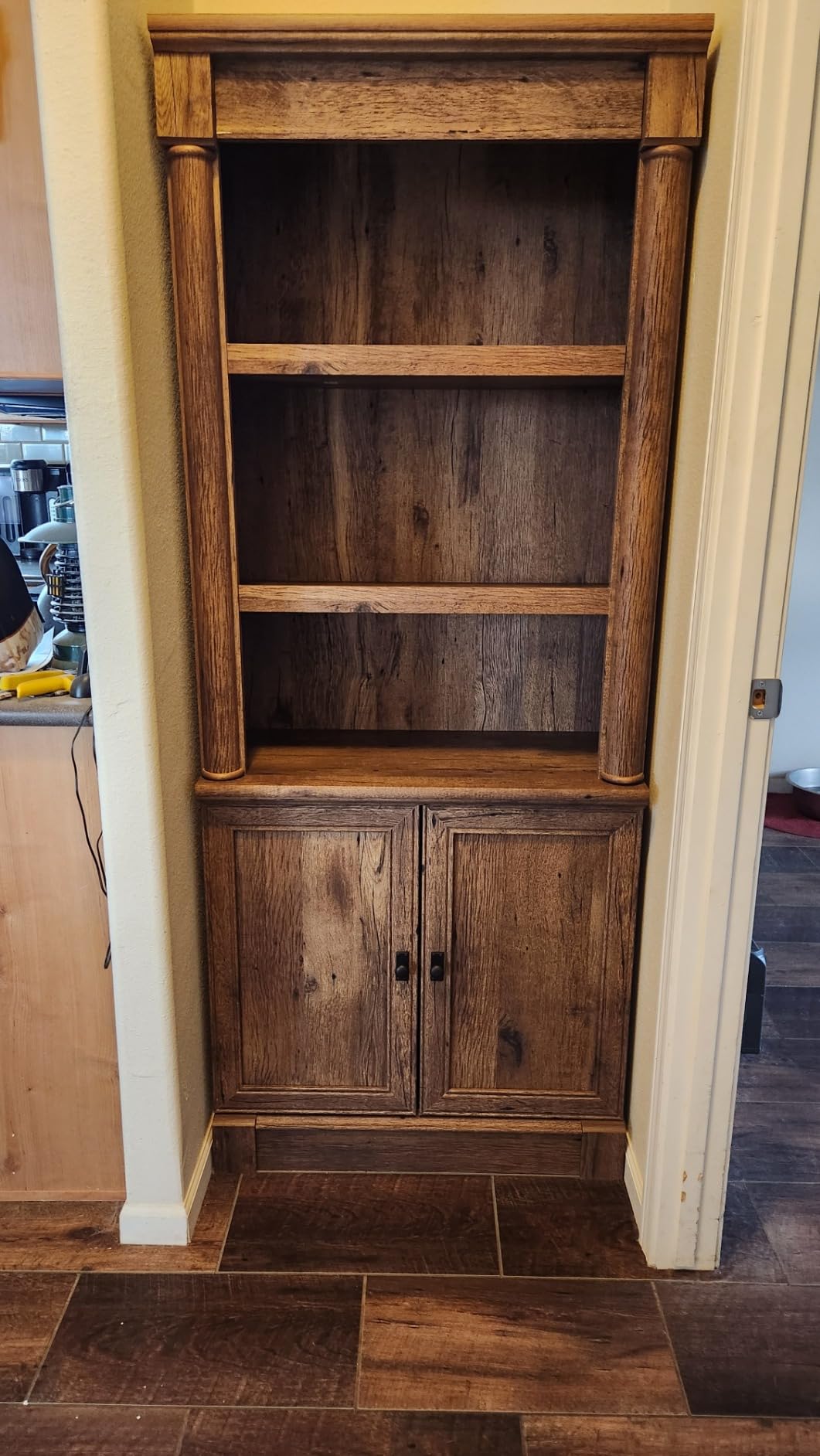 Sauder Palladia Book Shelf, Bookshelf with Storage, Library Bookcase with Doors and Adjustable Shelves, in Wind Oak Finish customer photo 2