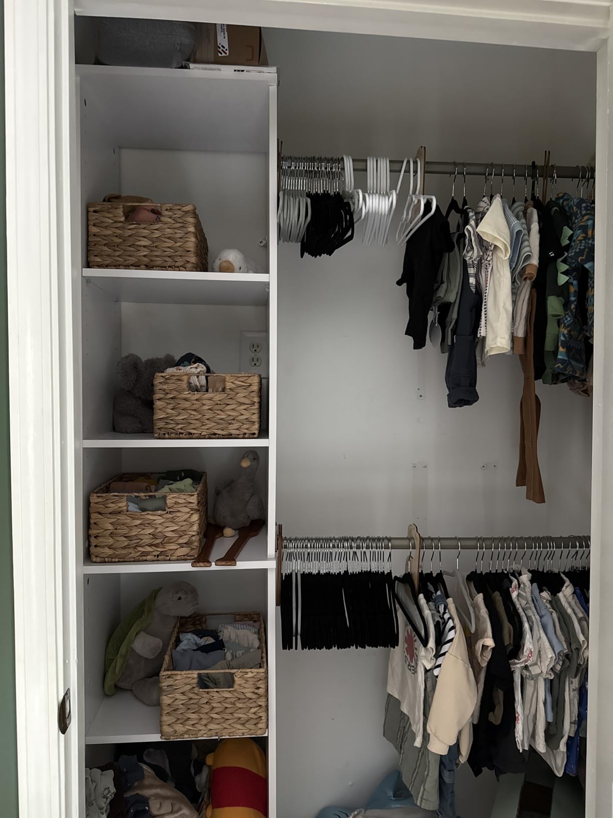 ClosetMaid SuiteSymphony Wood Closet Organizer Starter Kit with Tower and 3 Hang Rods, Shelves, Adjustable, Fits Spaces 4 – 9 ft. Wide, Natural Gray customer photo 1