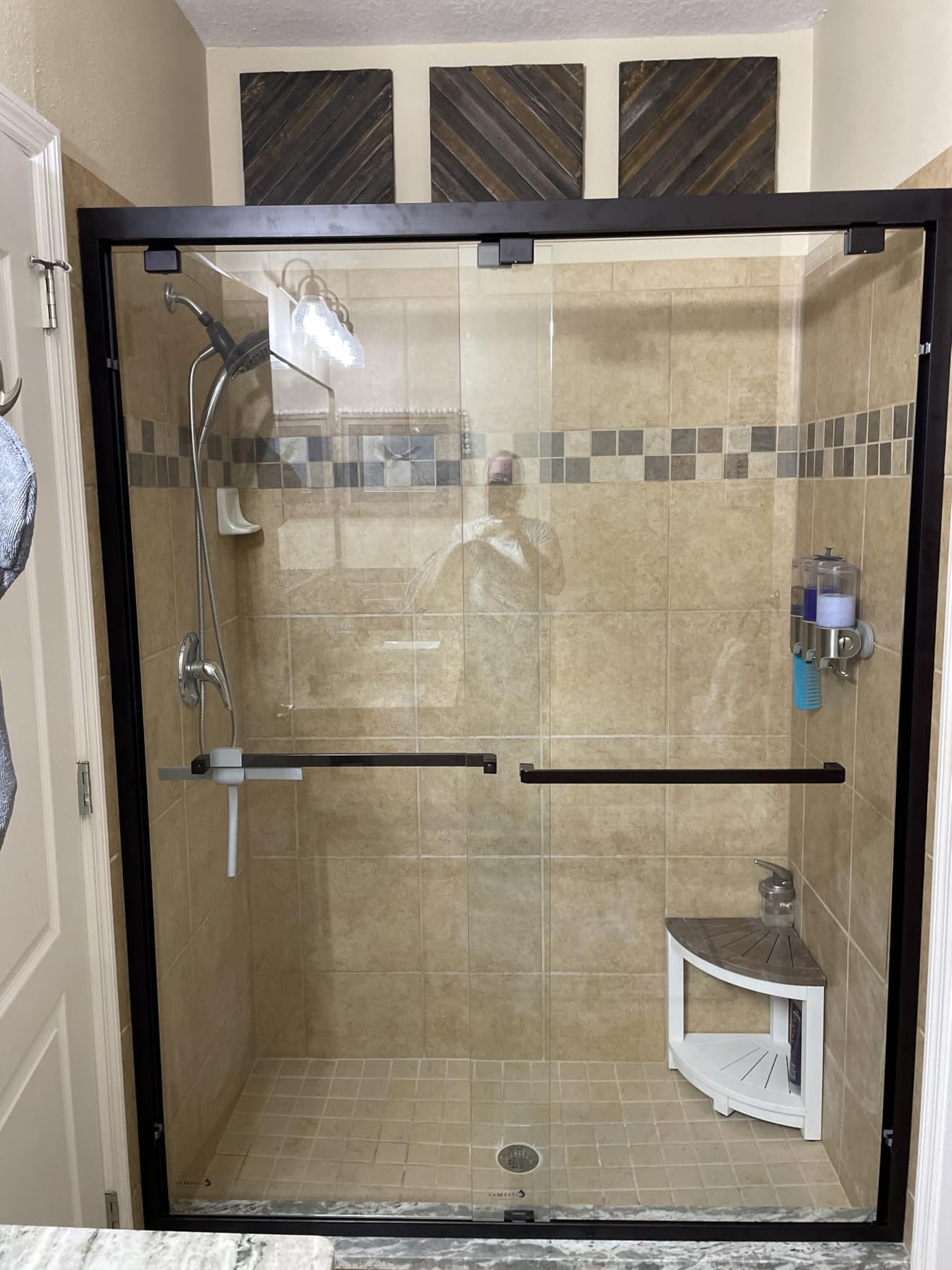 DreamLine Encore 56-60 in. W x 76 in. H Semi-Frameless Bypass Shower Door in Brushed Nickel, SHDR-1660760-04 customer photo 1