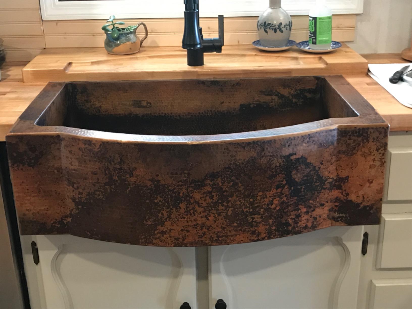 Apron Front Farmhouse Kitchen Single Bowl Mexican Hand Hammered Copper Sink customer photo 1