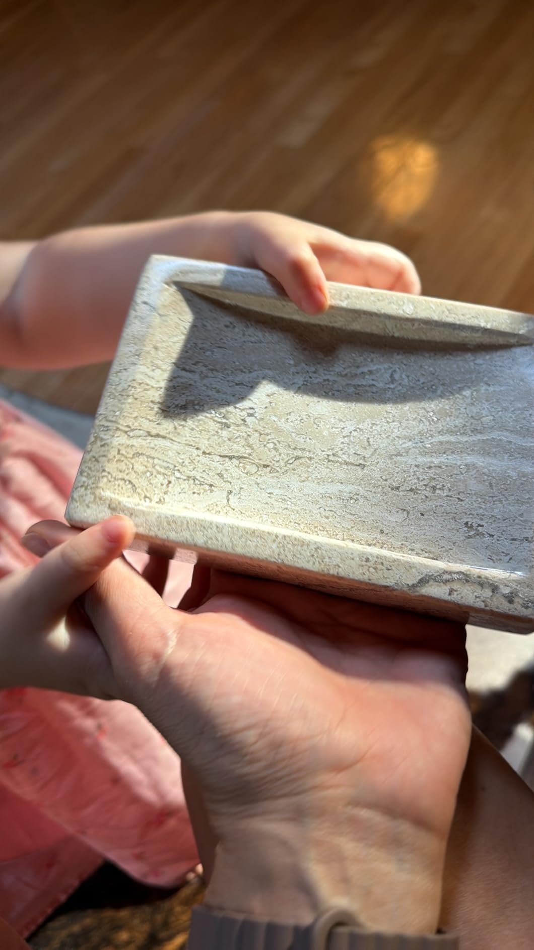 Oval Travertine Vessel Sink - Natural Stone Wash Basin, Hand-Carved Bathroom Sink with Chiseled Exterior & Polished Interior, Above Counter Vanity Basin (Includes Matching Soap Tray) customer photo 2