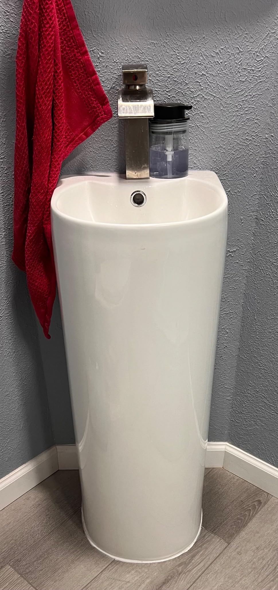 Sublime Rectangular Two-Piece Ceramic Pedestal Bathroom Sink in Glossy White with Overflow, Single Faucet Hole, Standard 1.75 in Drain customer photo 1