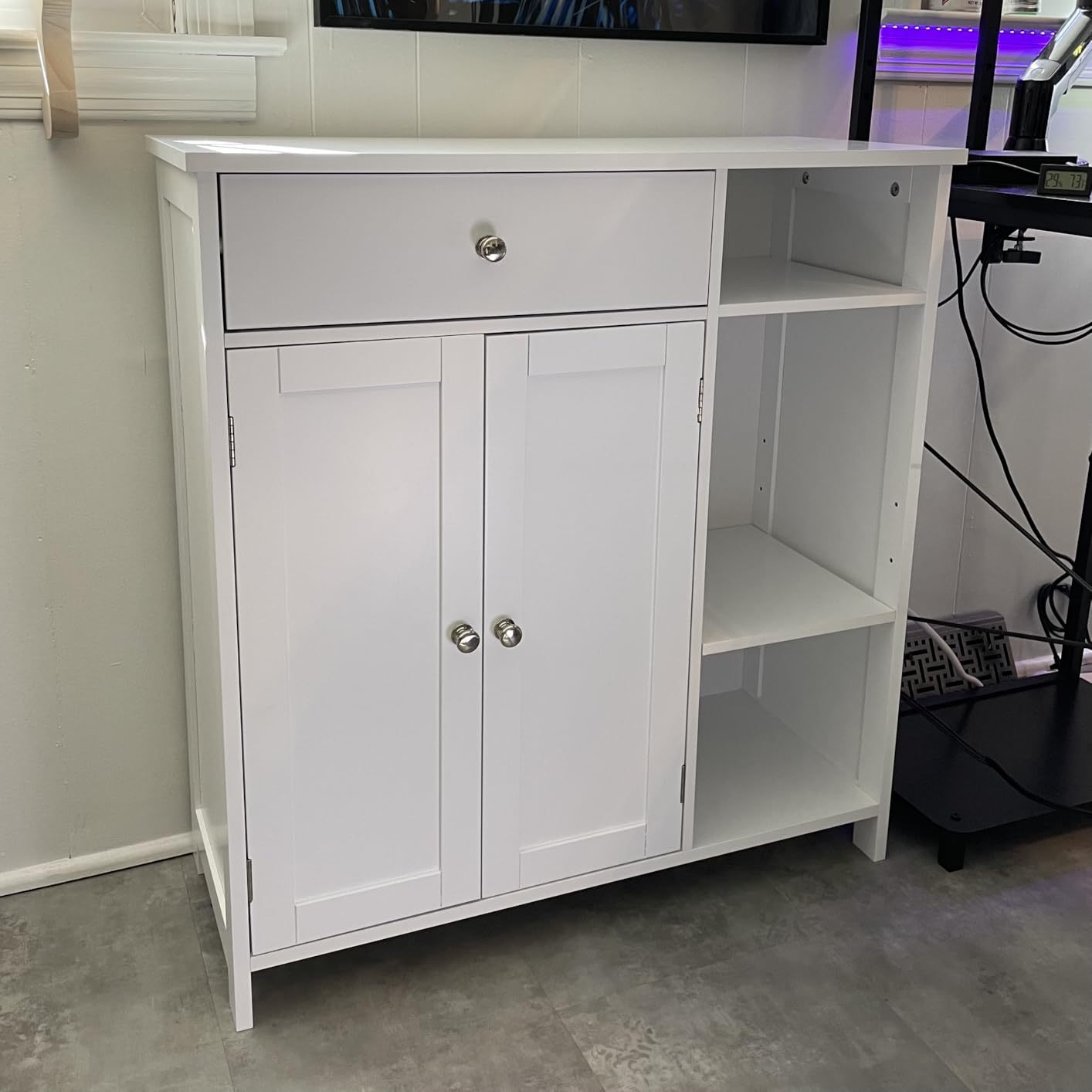 VASAGLE Bathroom Floor Cabinet, Bathroom Storage Cabinet, Freestanding, with Double Shutter Doors and Adjustable Shelf, for Living room, Entryway, Kitchen, White UBBC40WTV1 customer photo 1