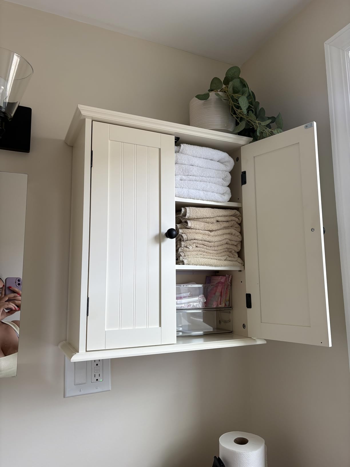 ChooChoo Bathroom Wall Cabinet, Over The Toilet Space Saver Storage Cabinet, Medicine Cabinet with 2 Door and Adjustable Shelves, Cupboard customer photo 2