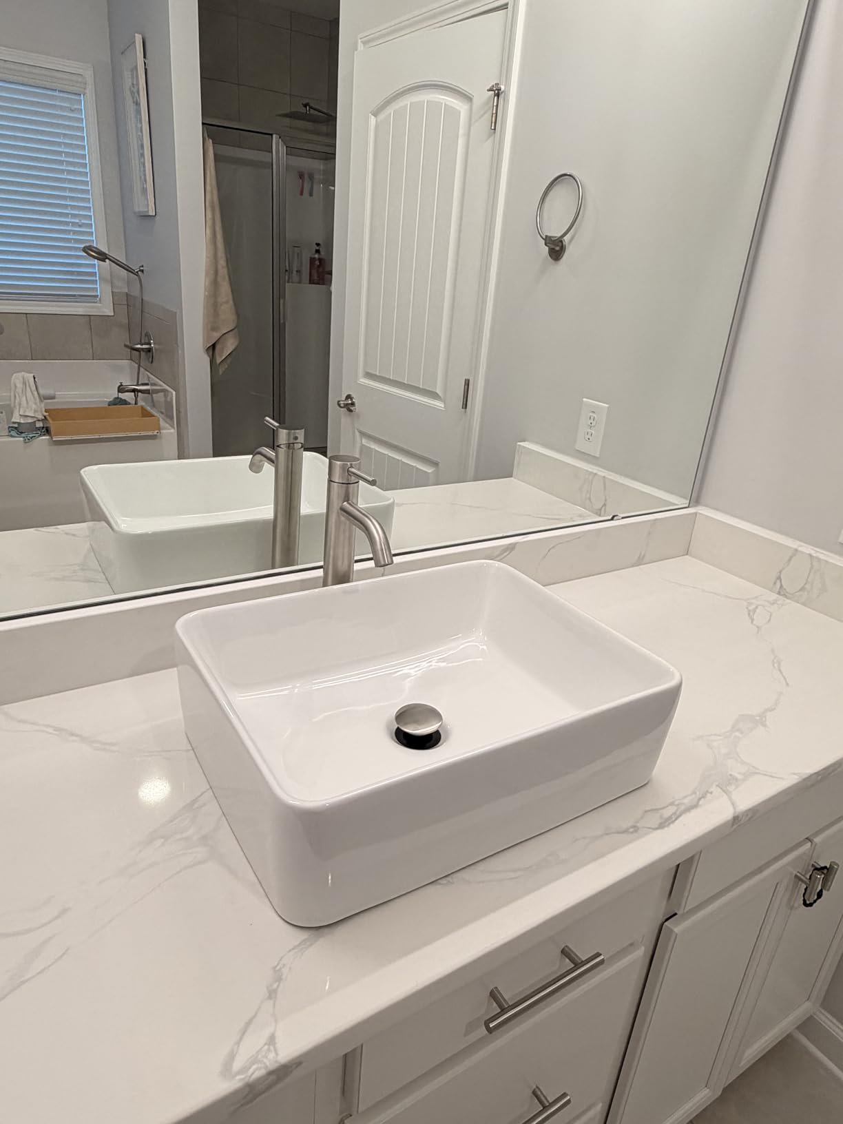 Lordear Vessel Sink Rectangle 19 Inch Bathroom Sink,Rectangular Modern Above Counter Bathroom Sinks White 19x15 Inch Porcelain Ceramic Vessel Vanity Sink Art Basin customer photo 2