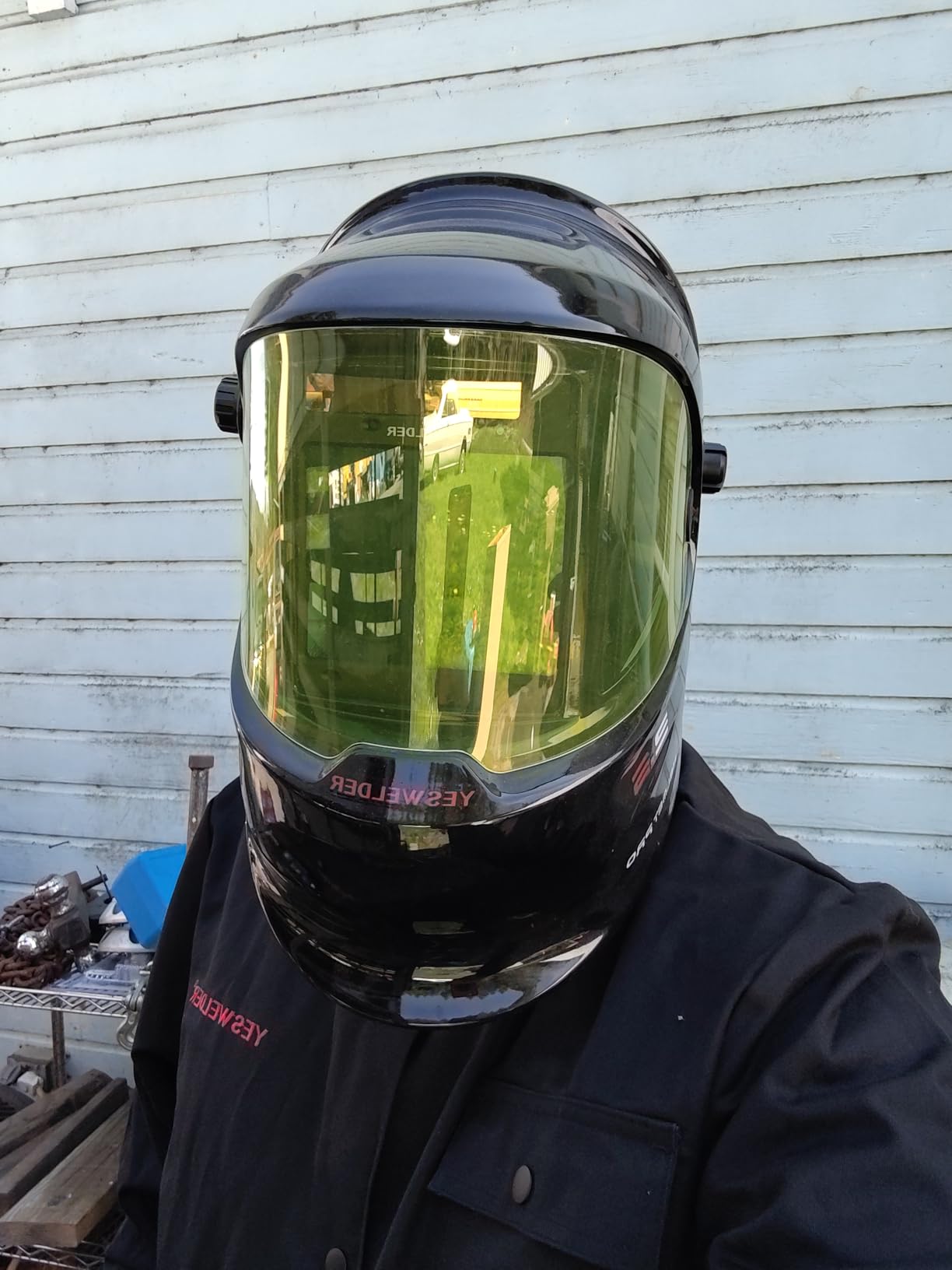 YESWELDER Auto Darkening Welding Helmet with SIDE VIEW, 180 Panoramic View, 1/1/1/1 True Color Solar Powered Welder Hood, Wide Shade 3/5-9/9-13 Welder Mask for TIG MIG ARC CUT and GRIND customer photo 1