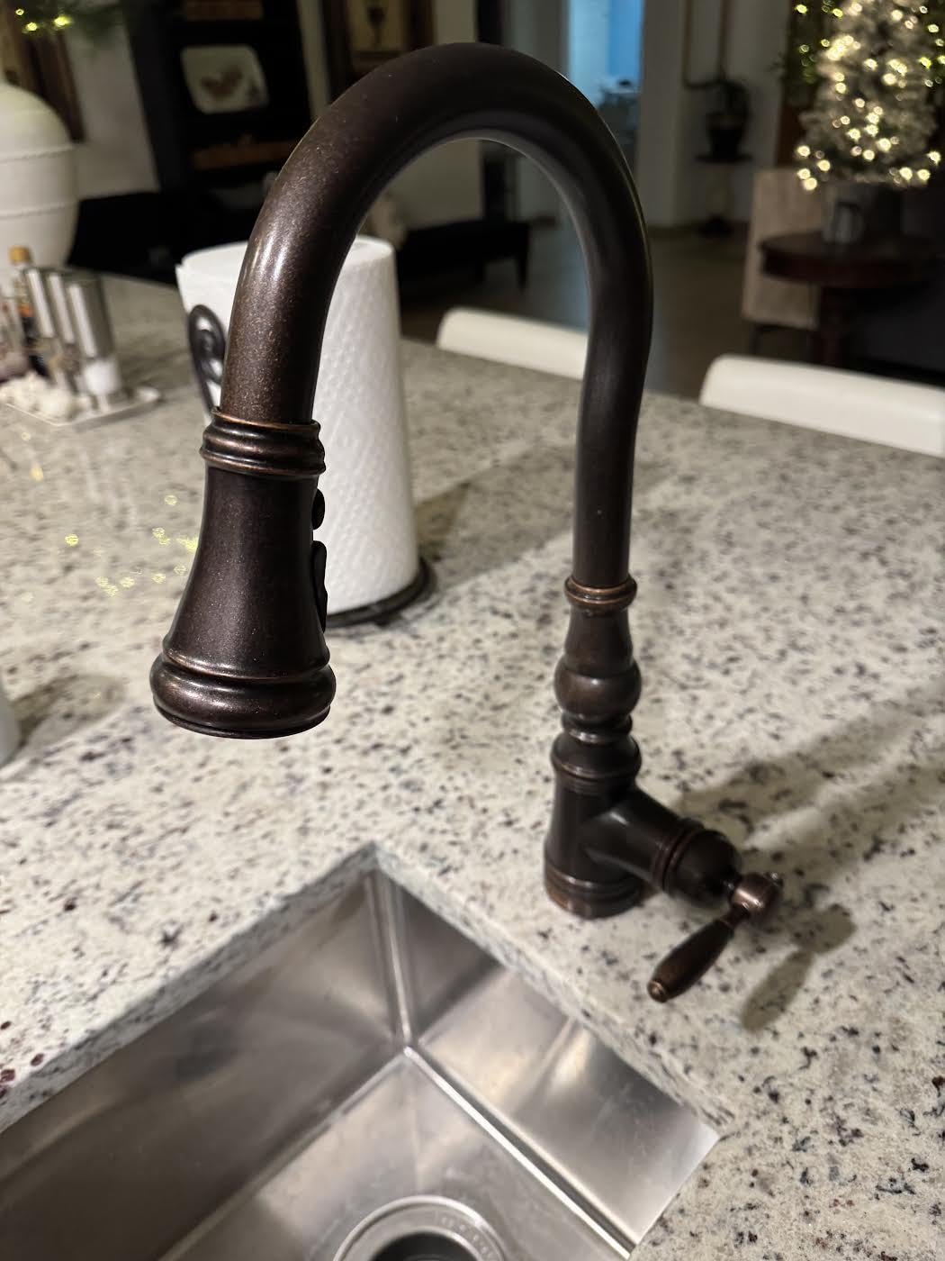 Moen Weymouth Brushed Gold Traditional Shepherd's Hook Pulldown Kitchen Faucet Featuring Pull Down Spray Head with Power Boost, S73004BG customer photo 2