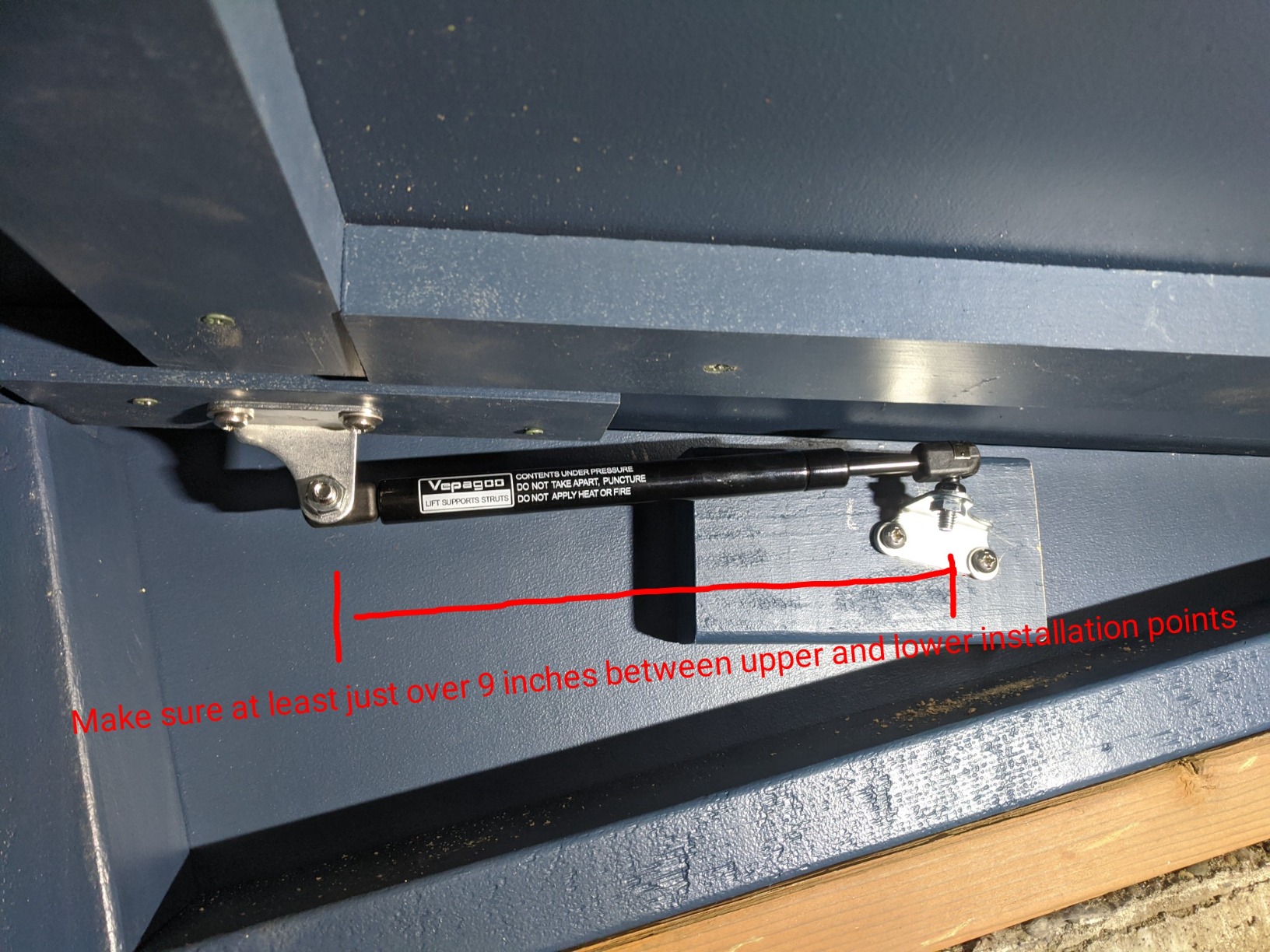 Vepagoo 2 Pack Soft Close Gas Struts 15 Inch - 67Lb/300N Heavy Lid Lift Support for Toolbox Toy Box, Cabinet & Boat Hatch to Slow Down and Slow Close,with Mounting Brackets, (Fit 34lb-80lb Lid) customer photo 1