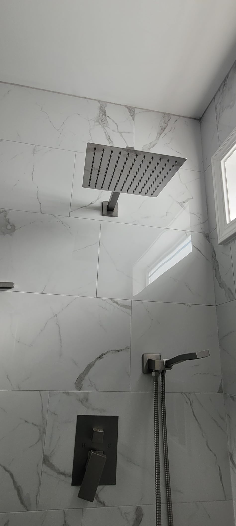 gotonovo Rainfall Bathroom Shower System Rain Shower Head and Handle Set Wall Mounted Shower Complete Combo Solid Brass Pressure Balancing Shower Mixer Valve 10 Inch Matte Black customer photo 1