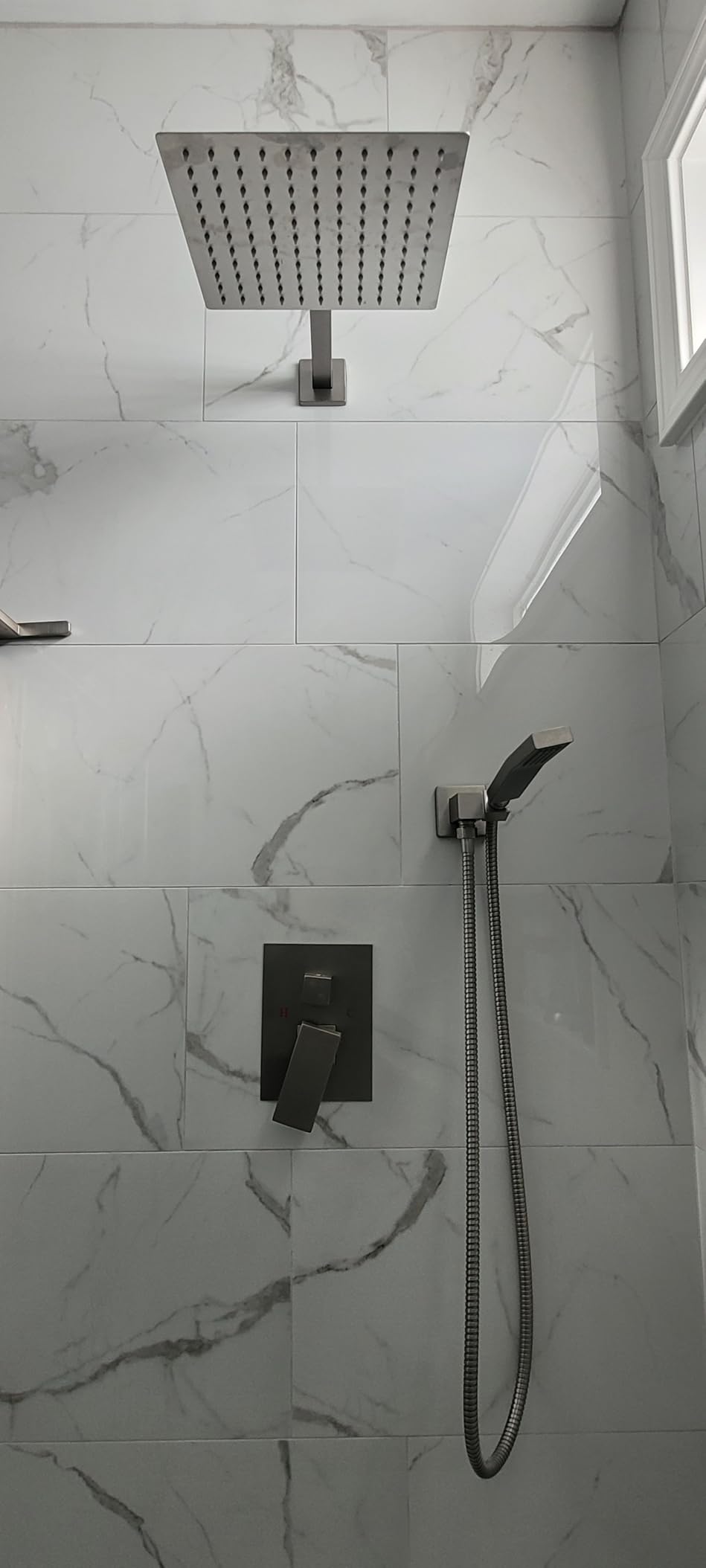 gotonovo Rainfall Bathroom Shower System Rain Shower Head and Handle Set Wall Mounted Shower Complete Combo Solid Brass Pressure Balancing Shower Mixer Valve 10 Inch Matte Black customer photo 2
