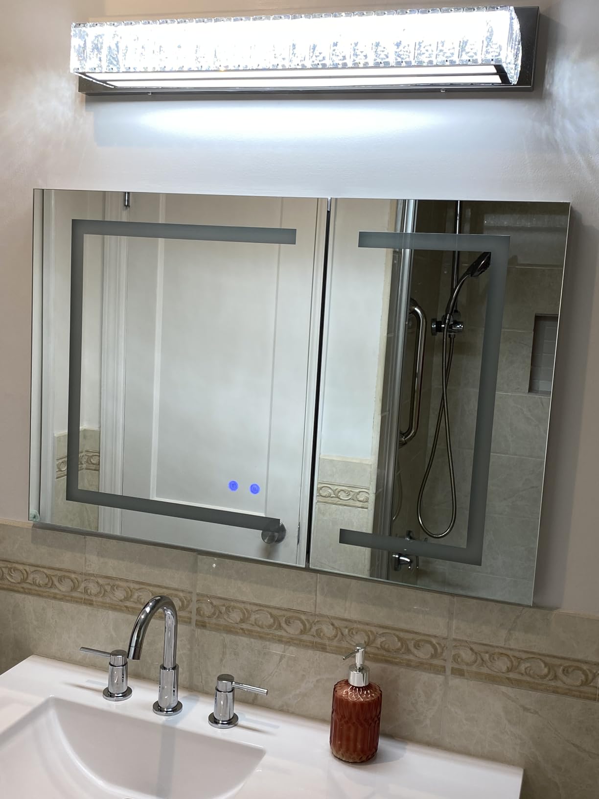 Modern Bathroom Light Fixtures - LED Vanity Lights for Bathroom 18W - Crystal Chrome Lighting Fixtures Over Mirror for Bath customer photo 2
