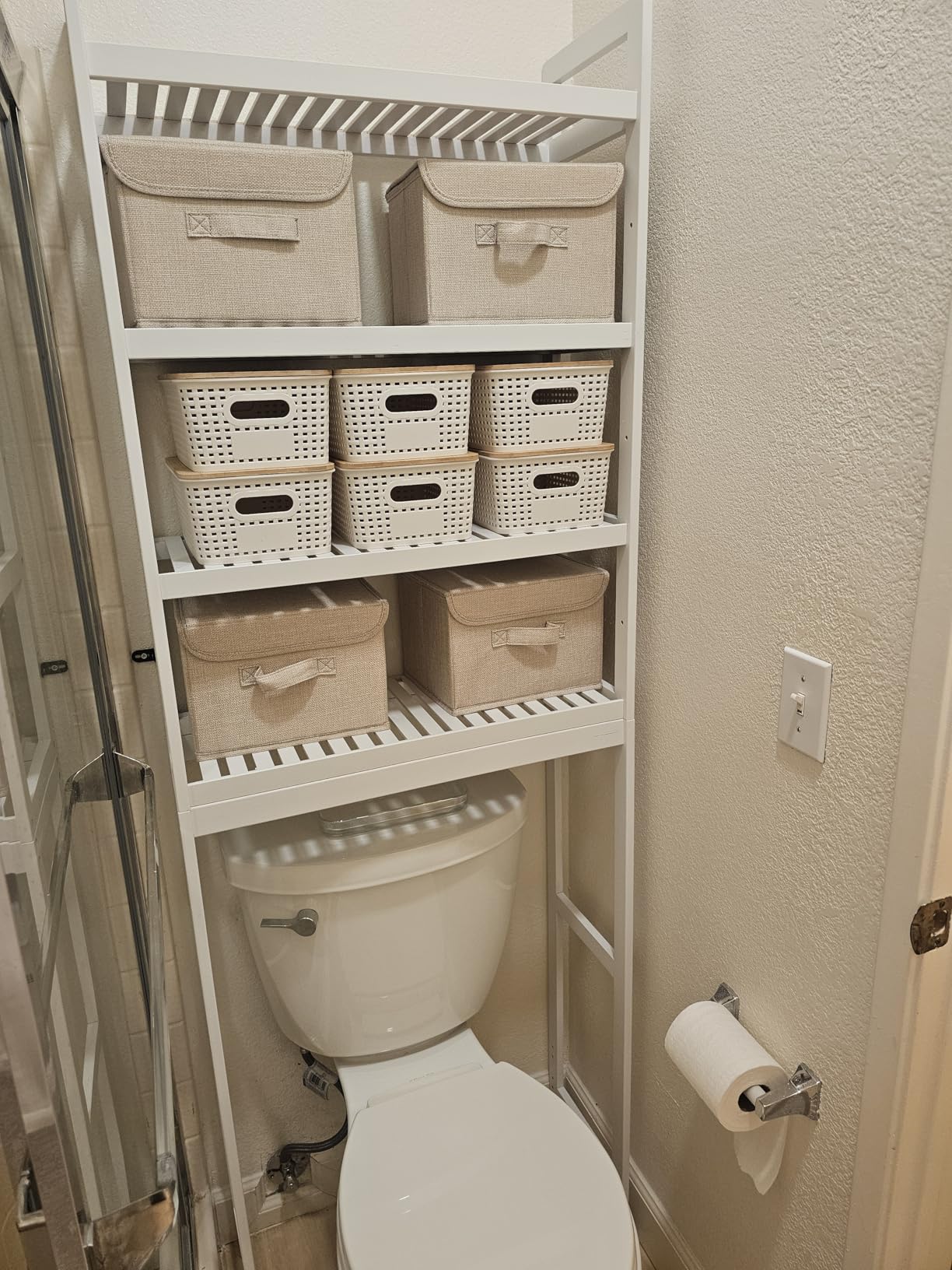 SONGMICS Over The Toilet Storage, 3-Tier Over Toilet Bathroom Organizer with Adjustable Shelf, 10.2 x 24.8 x 66.9 Inches, Space-Saving, Cloud White UBTS01WT customer photo 1
