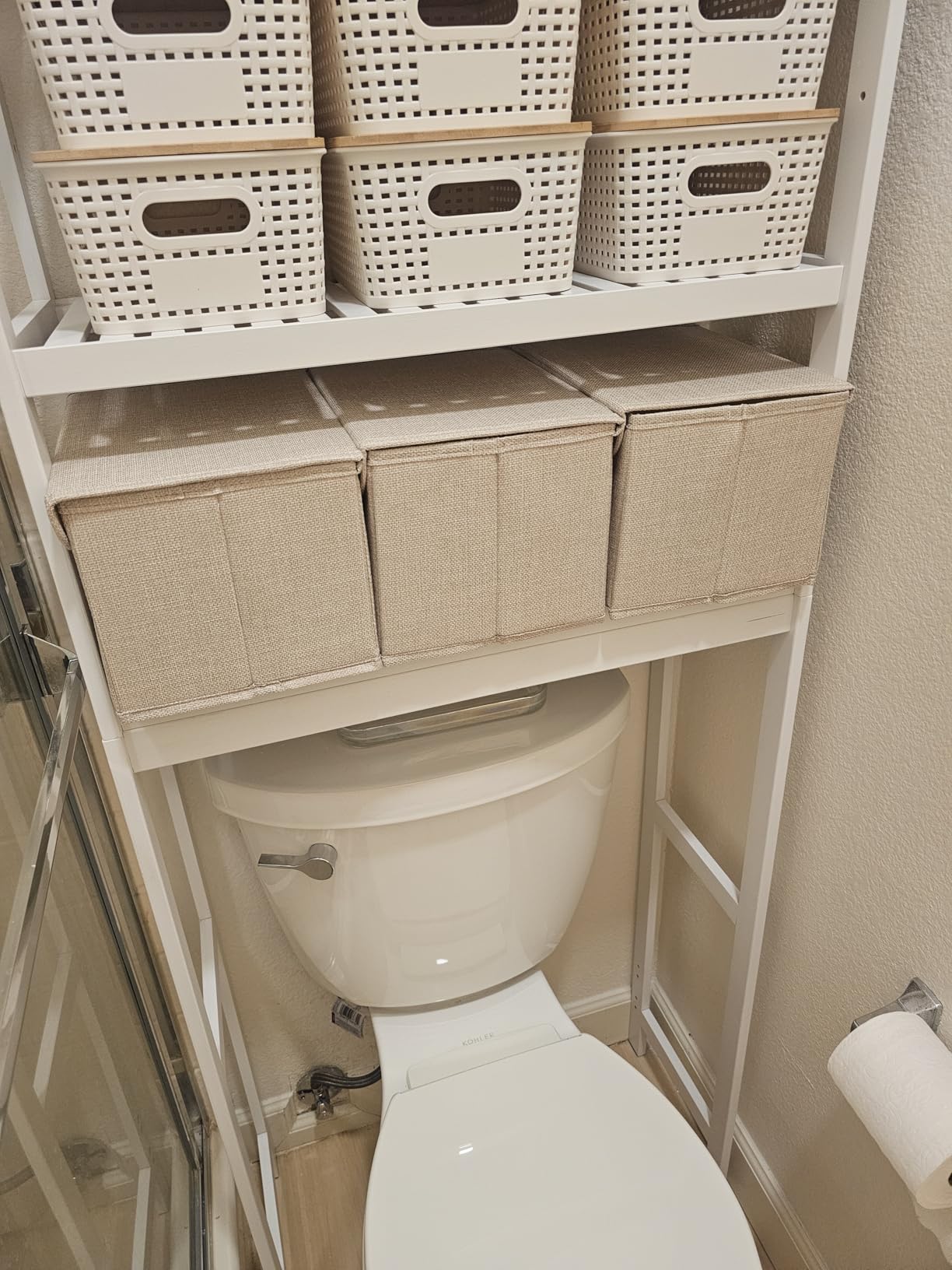 SONGMICS Over The Toilet Storage, 3-Tier Over Toilet Bathroom Organizer with Adjustable Shelf, 10.2 x 24.8 x 66.9 Inches, Space-Saving, Cloud White UBTS01WT customer photo 2