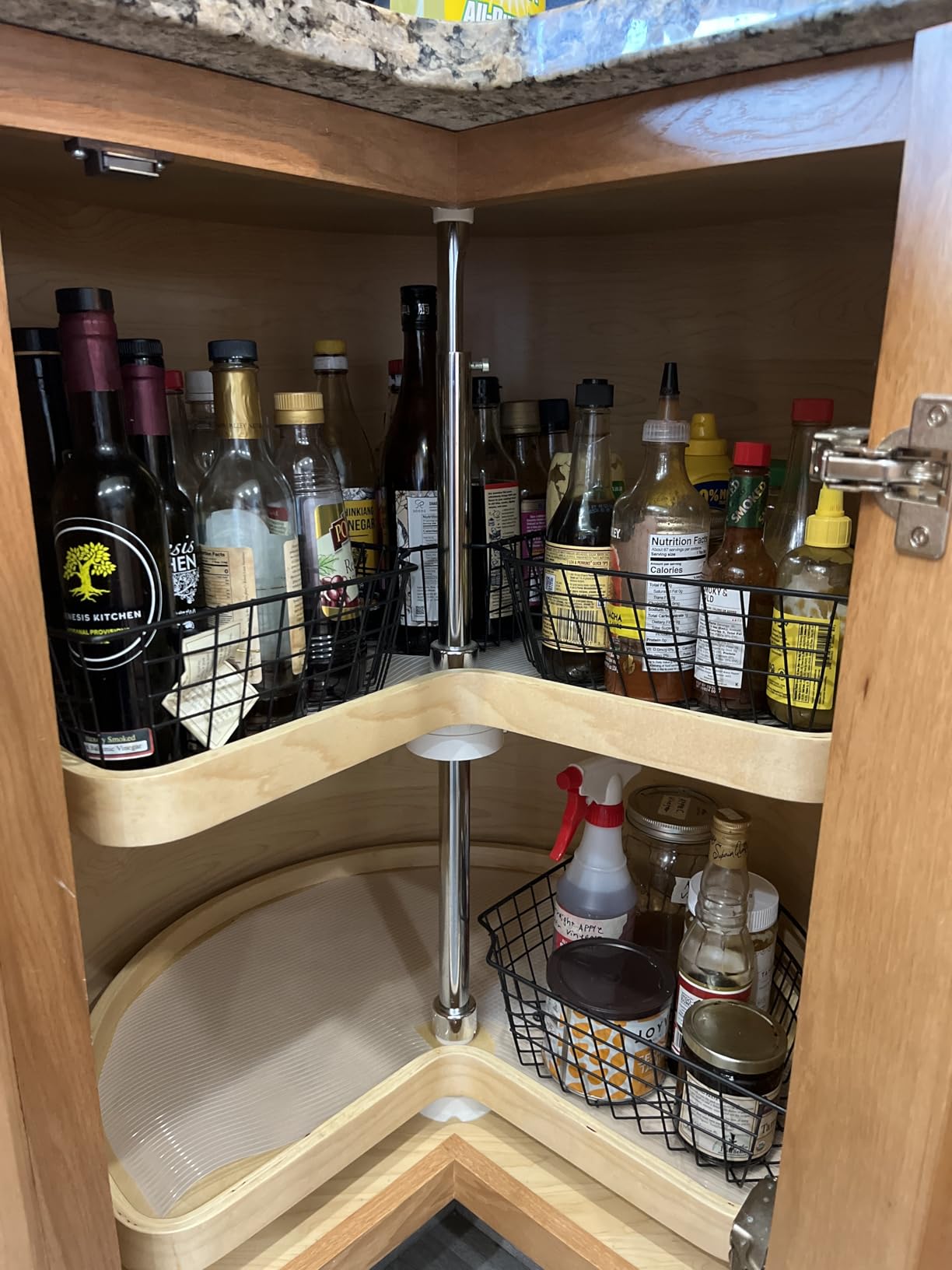 Leeden Lazy Susan Wire Storage Organizer Basket with Handle-Metal Cabinet Storage Bins -Kitchen Cabinet Organizer-1/4 Wedge Can Organizer Black (for 24