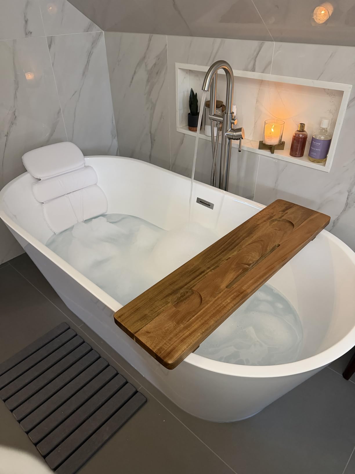 WOODBRIDGE F0007 BG Freestanding Tub Filler Bathtub Floor Mount Brass Bathroom Faucets with Hand Shower, Brushed Gold customer photo 1