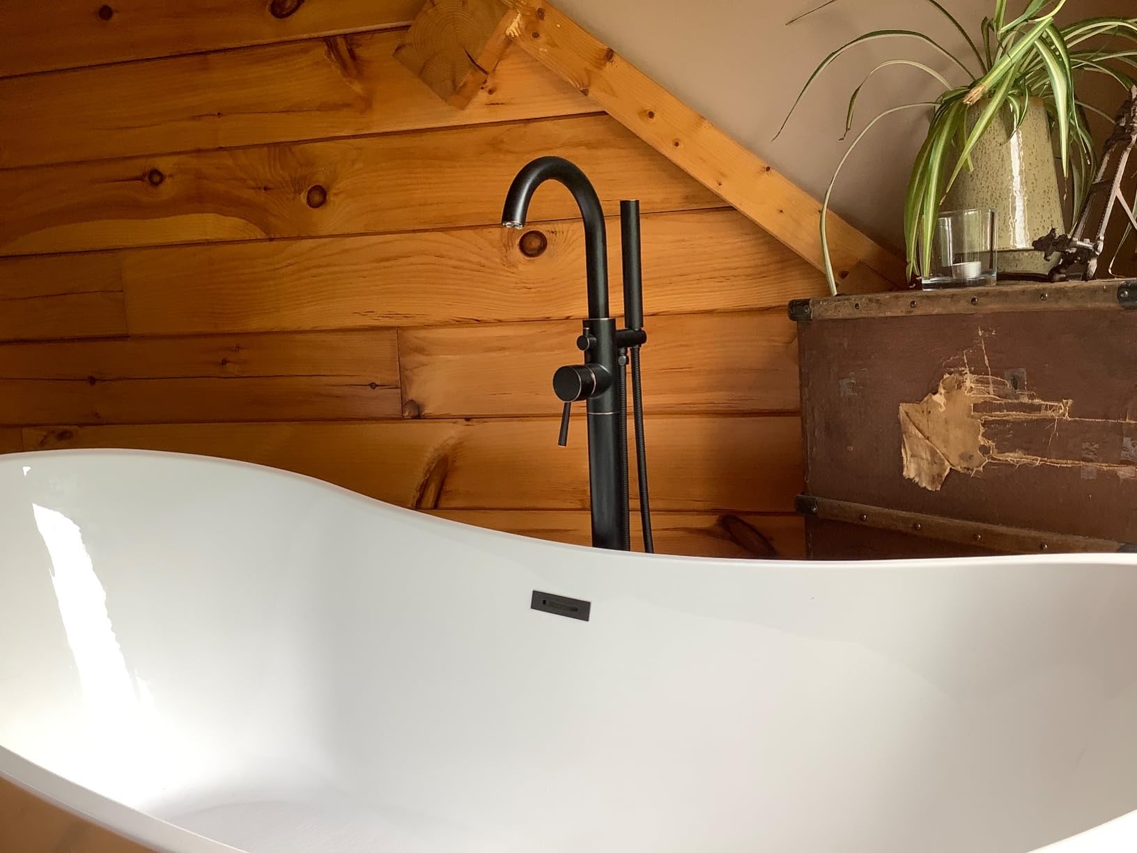 WOODBRIDGE F0007 BG Freestanding Tub Filler Bathtub Floor Mount Brass Bathroom Faucets with Hand Shower, Brushed Gold customer photo 2