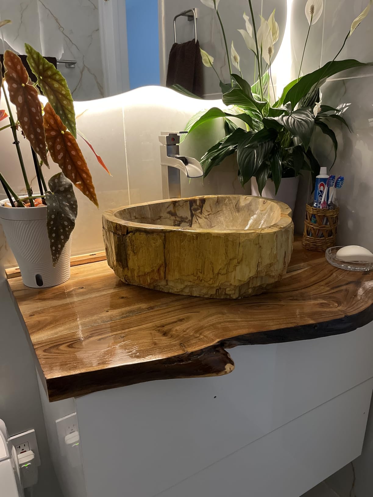 vidaXL Sink Bathroom Petrified Wood Sink Bowl Fossil Natural Stone Basin 17.7