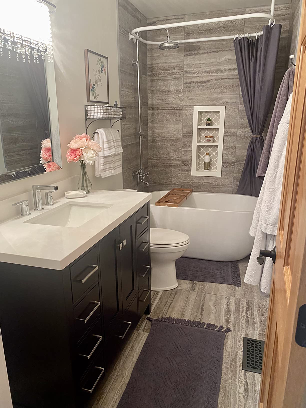 DKB Beckford 42-Inch Espresso Bathroom Vanity with Sink, 1.5-Inch Pure White Quartz Countertop & Backsplash, Center Rectangular Undermount Sink, 2 Soft Closing Doors, 9 Dovetail Drawers, Satin Brass customer photo 1