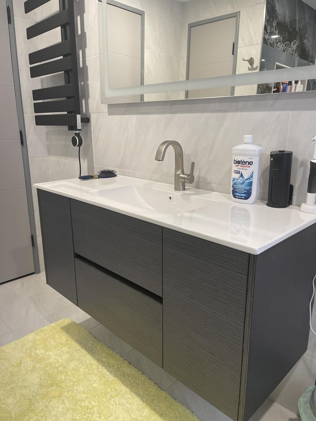 Blossom 48 Inch Floating Bathroom Vanity with Double Ceramic Sink | Pre-Assembled Wall Mount Modern Cabinet | All-Wood Water-Resistant Plywood | 4 Soft-Close Drawers, Glossy White customer photo 1