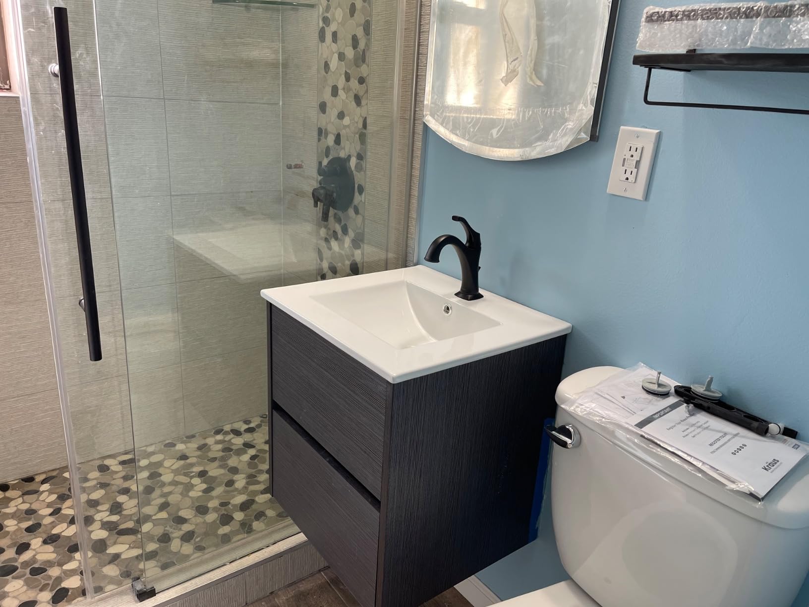 Blossom 48 Inch Floating Bathroom Vanity with Double Ceramic Sink | Pre-Assembled Wall Mount Modern Cabinet | All-Wood Water-Resistant Plywood | 4 Soft-Close Drawers, Glossy White customer photo 2