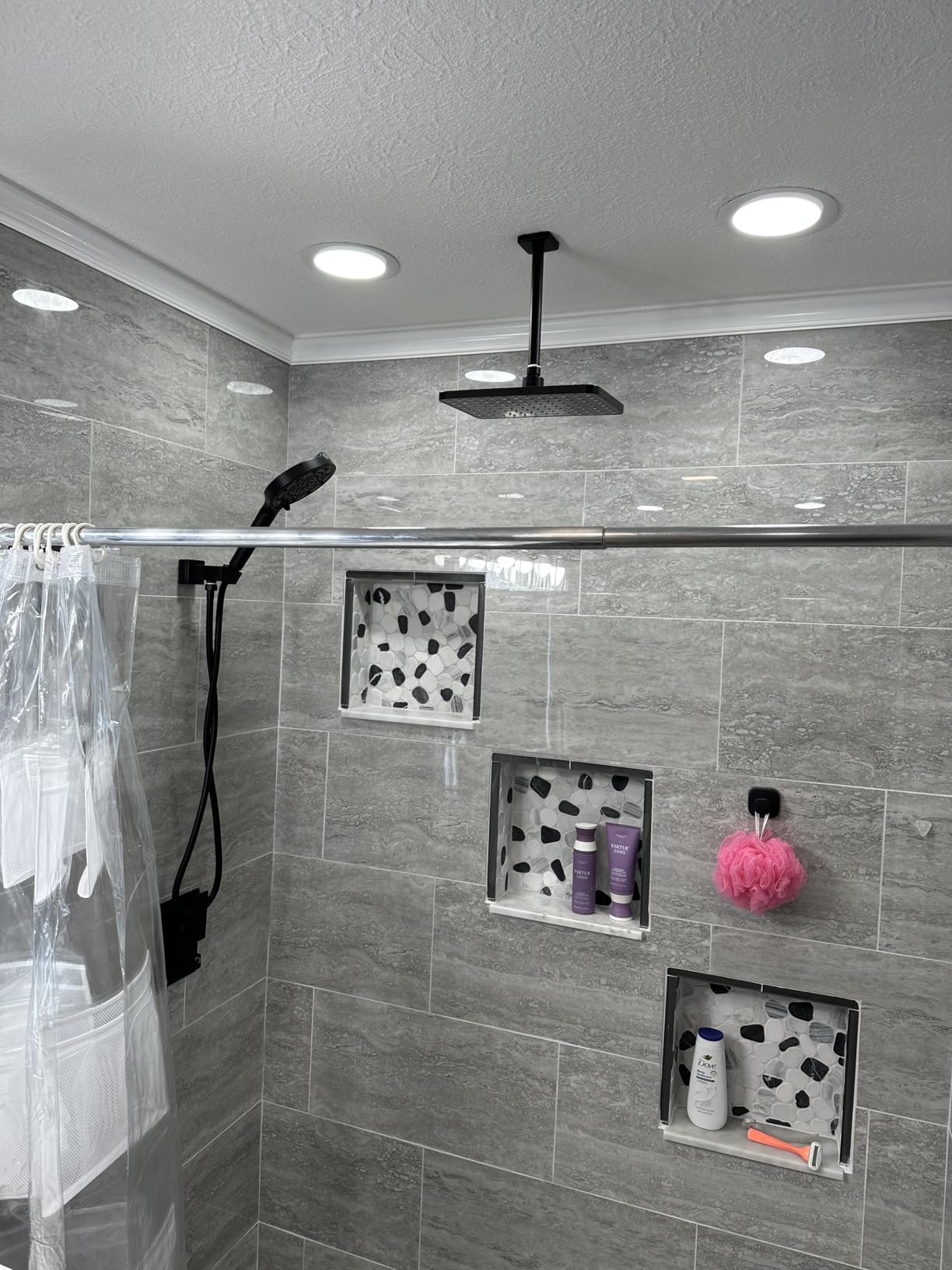 KOJOX Shower System with High Pressure 12 Inch Rainfall Shower Head, Handheld Shower head and Shower Faucet Trim valve, Bathroom Luxury Rain Mixer Shower Set Wall Mounted Brushed Nickel customer photo 2
