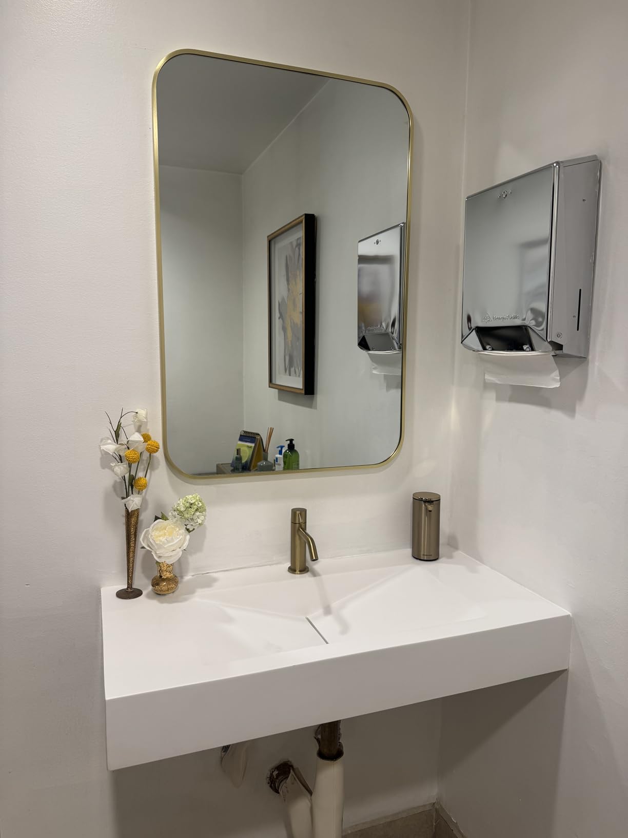47'' Bathroom Vessel Sink Double-Bowl Bathroom Sink Wall Mounted Trough Floating Sink in Matte White customer photo 1
