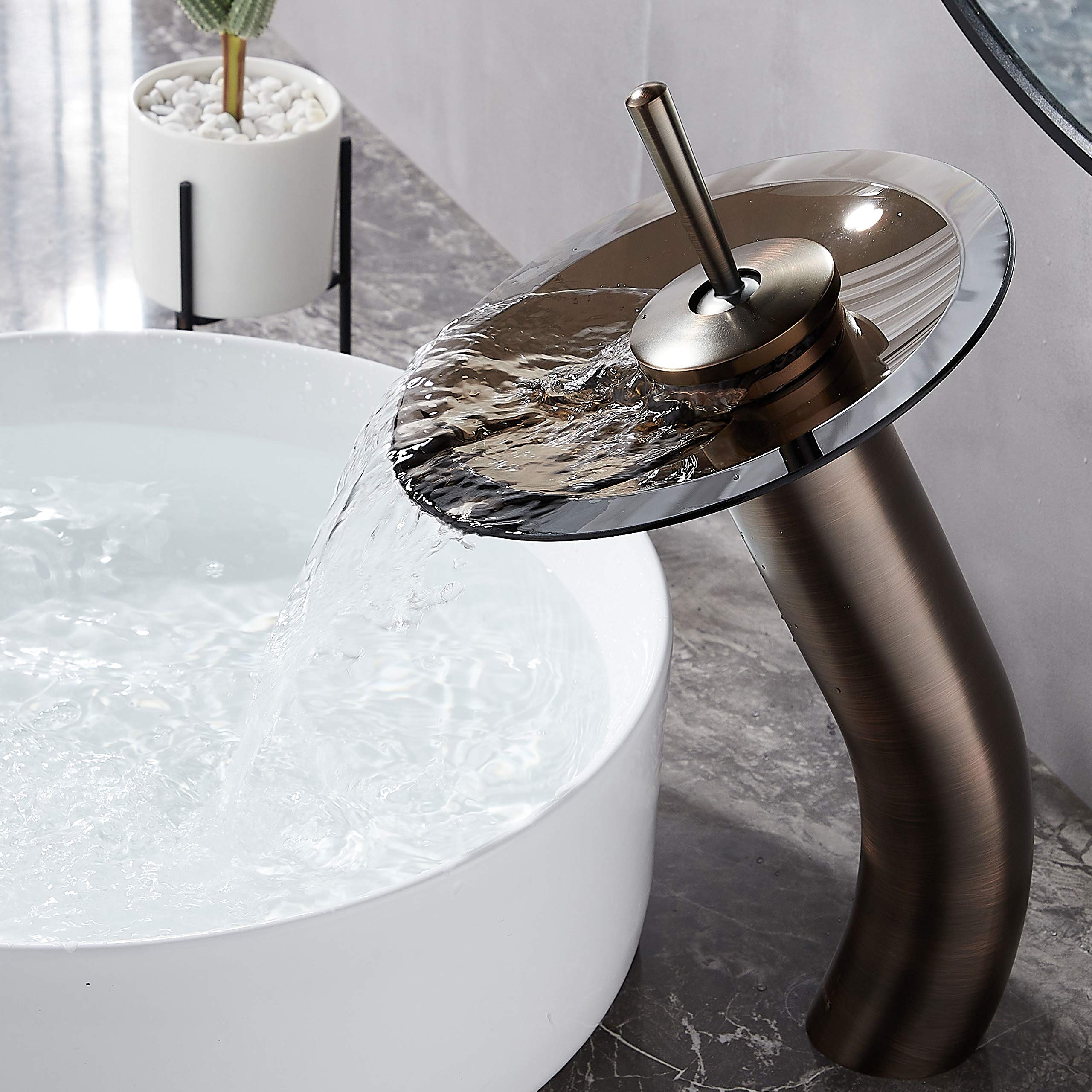 Waterfall Bathroom Faucet Glass Single Handle Solid Brass Basin Lavatory Vessel Sink Vanity Faucet, Tall, Oil Rubbed Bronze customer photo 1