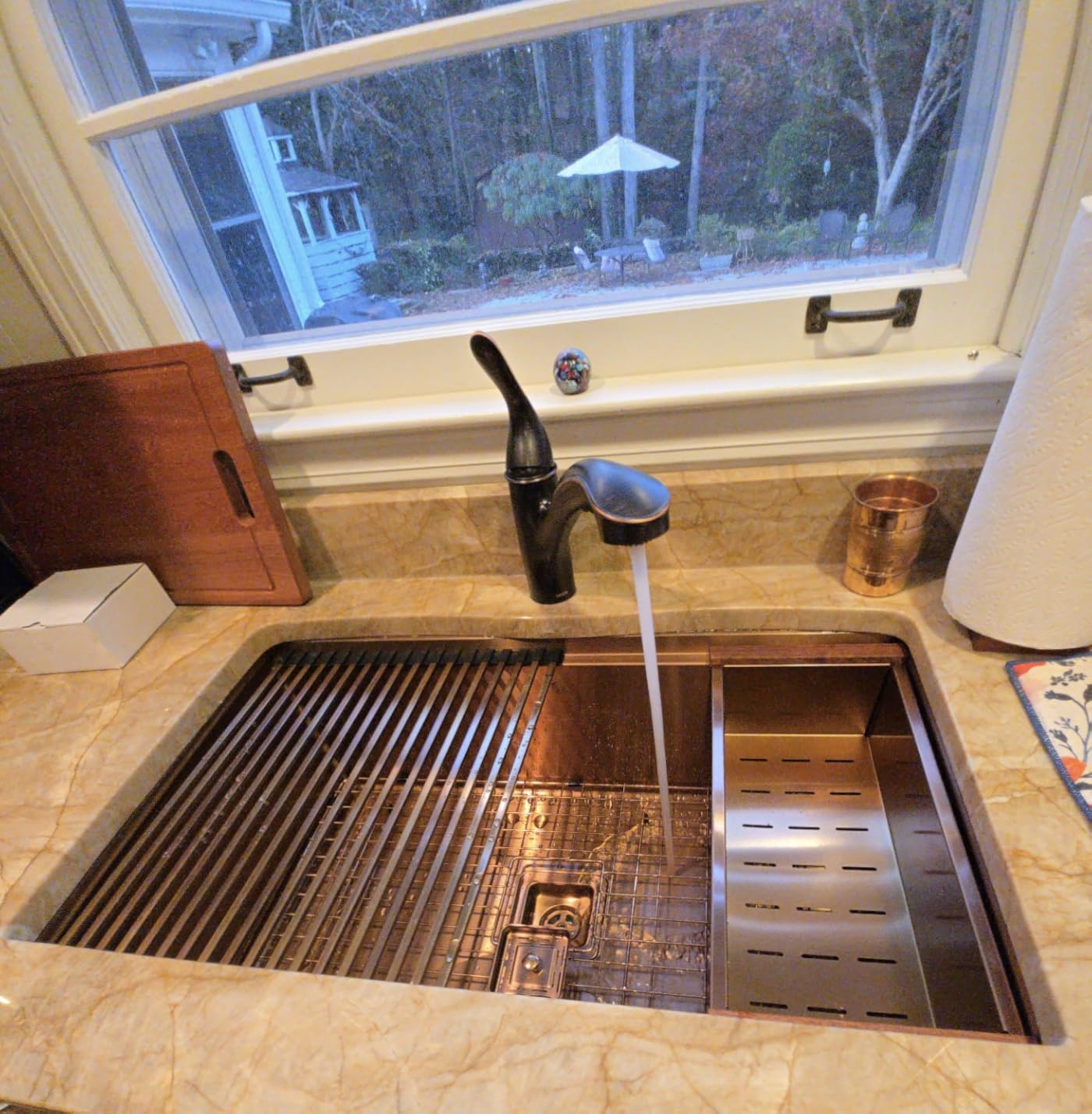 Strictly Sinks Undermount Workstation Copper Kitchen Sink - 32 Inch 16 Gauge Single Bowl Kitchen Sink with Bottom Grid, Wooden Cutting Board, Colander, 1 Garbage Disposal Adapter, & 1 Strainer Drain customer photo 1