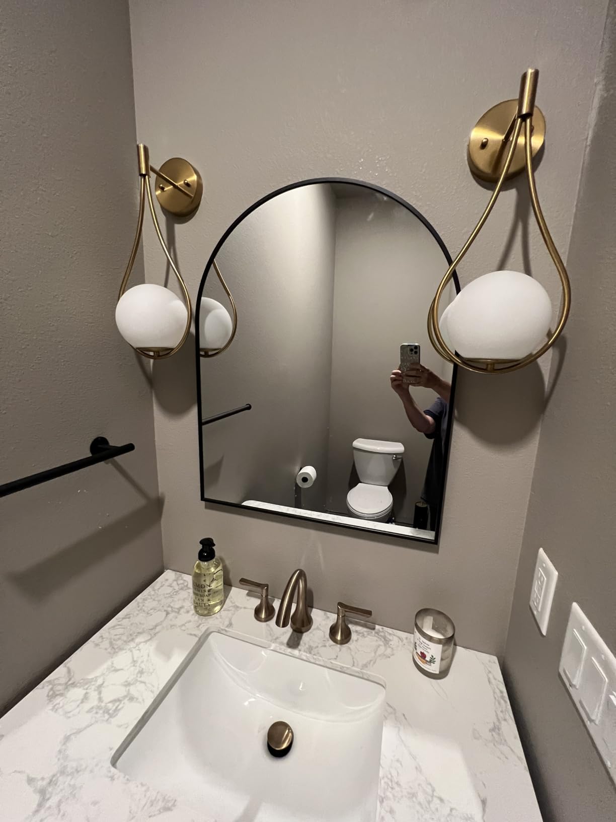 HOLKIRT Mid-Century Modern Wall Sconces Bathroom Globe Vanity Light Fixture Brass Set of 2 Wall Lights for Bedroom, Living Room, Hallway customer photo 2