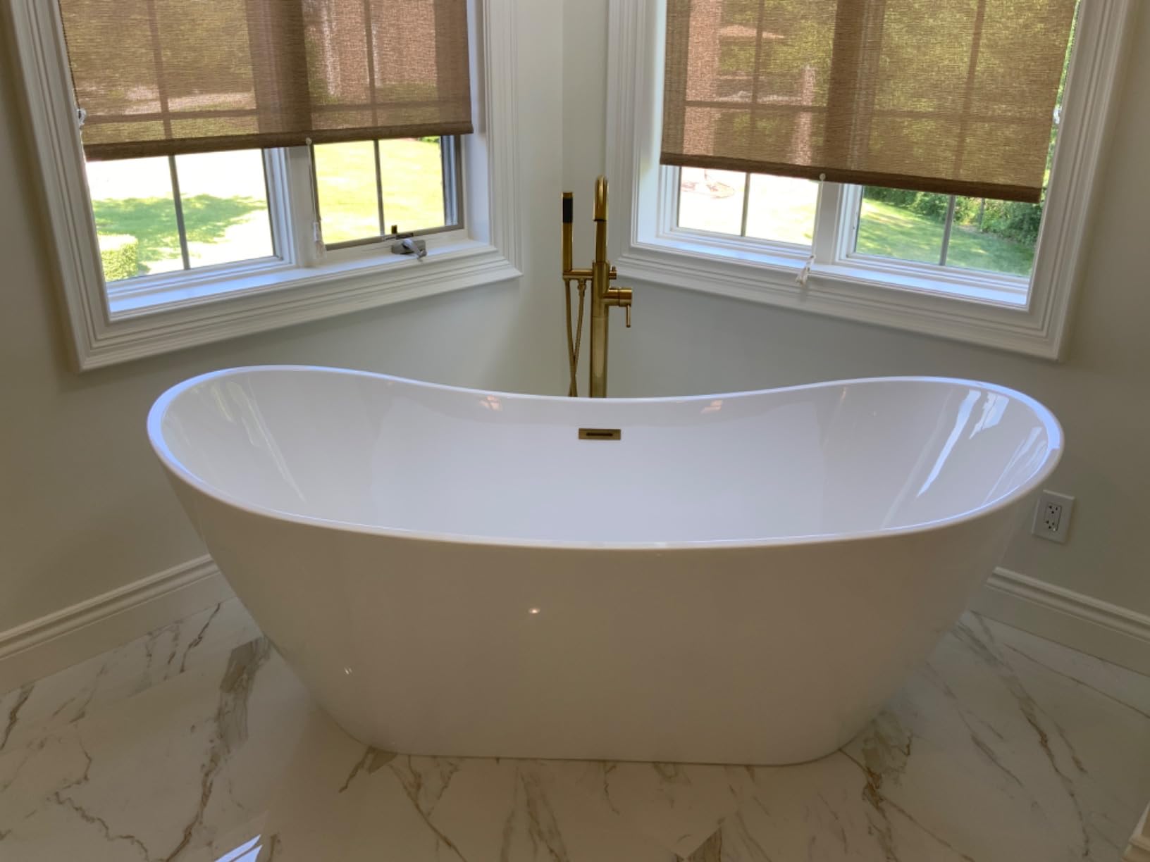 Woodbridge F0001BNRD Contemporary Single Handle Floor Mount Freestanding Tub Filler Faucet with Hand Shower in Brushed Nickel Finish customer photo 2