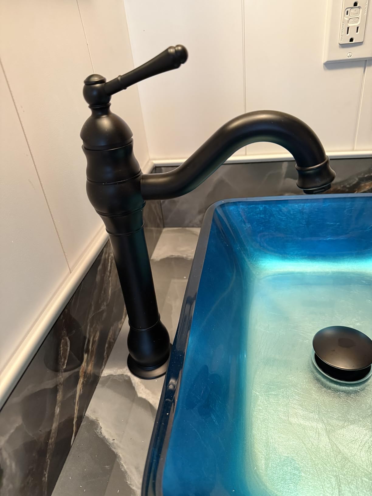 gotonovo Vessel Sink Faucet 360° Swivel Spout Single Handle Tall Bathroom Faucet 1 Hole Farmhouse Lavatory Washbasin Mixer Tap Matching Supply Hoses, with Pop Up Drain, Matte Black customer photo 1