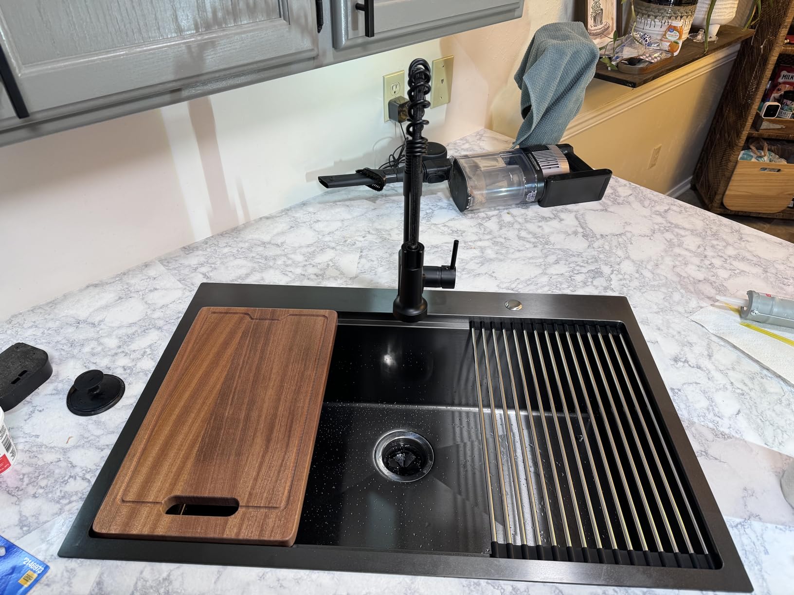 33 Inch Black Drop In Kitchen Sink Workstation - VOKIM 33x22-Inch Drop In Sink Stainless Steel Top Mount 16 Gauge Single Bowl 10'' Deep Handmade Kitchen sink with Cutting Board & Strainer customer photo 2