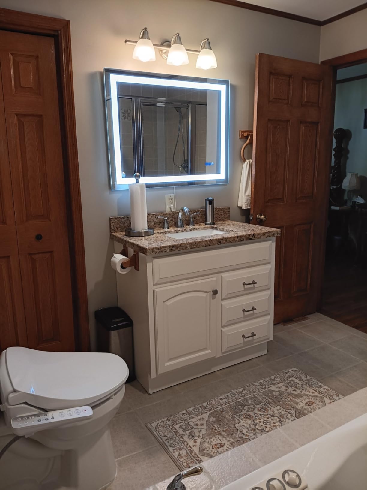 36x28 inch LED Lighted Bathroom Mirror with Anti-Fog, Wall Mounted Vanity Mirror with Smart Touch Button, Memory Function, Adjustable Warm White/Natural/Daylight Lights(Horizontal/Vertical) customer photo 1