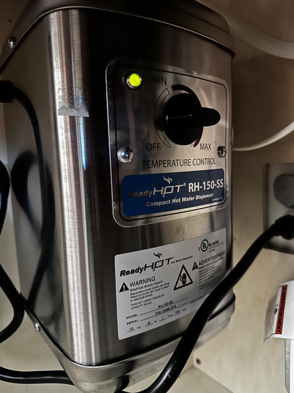 Ready Hot Compact Instant Hot Water Dispenser Tank, Wall Mounted, Adjustable Temperature Control, Tank Only No Faucet, 40-RH-150-SS customer photo 1