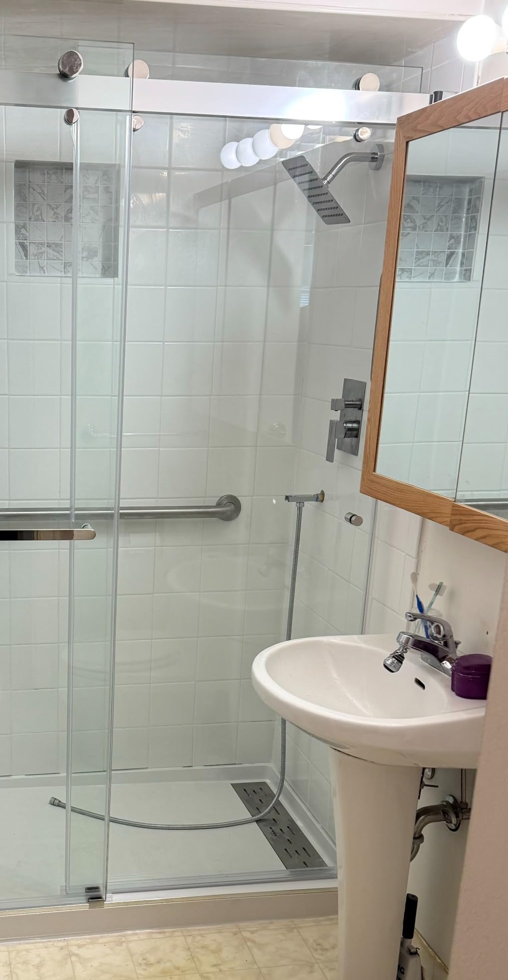 ELEGANT 48'' L x 32'' W x 4'' H Shower Base, Center Drain, Non-Slip Single Threshold Shower Pan, Stainless Steel Shower Drain Cover Included customer photo 1