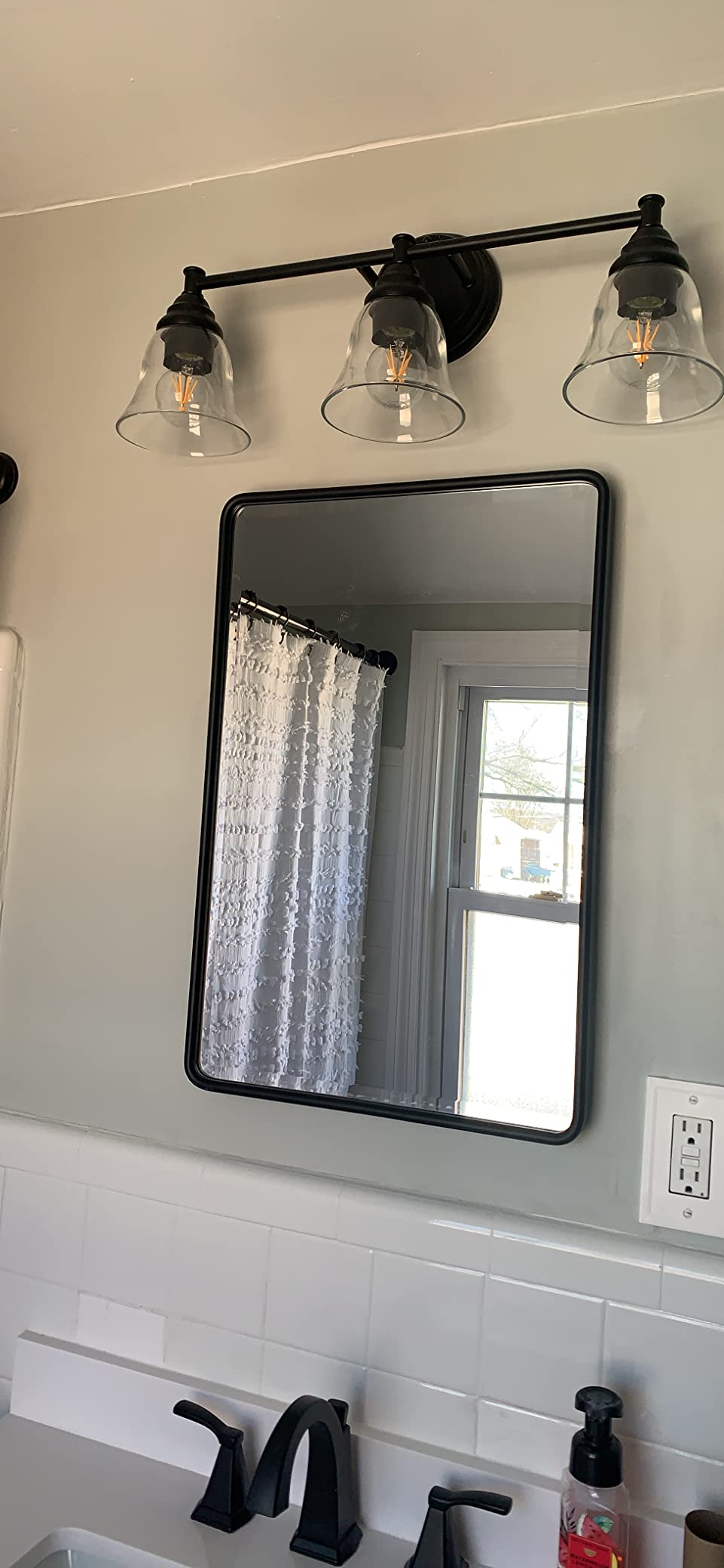 TEHOME Farmhouse Black Metal Framed Recessed Bathroom Medicine Cabinet with Beveled Mirror Rounded Rectangle Bathroom Medicine Cabinet 16x24 inch customer photo 2