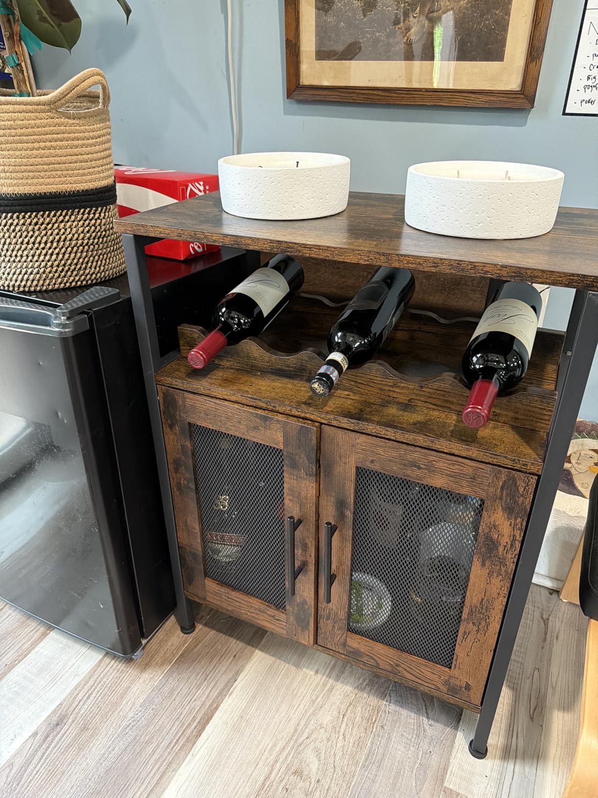 X-cosrack Wine Bar Rack Cabinet with Detachable Wine Rack, Coffee Bar with Glass Holder, Small Sideboard and Buffet Cabinet with Mesh Door, Rustic Brown customer photo 2