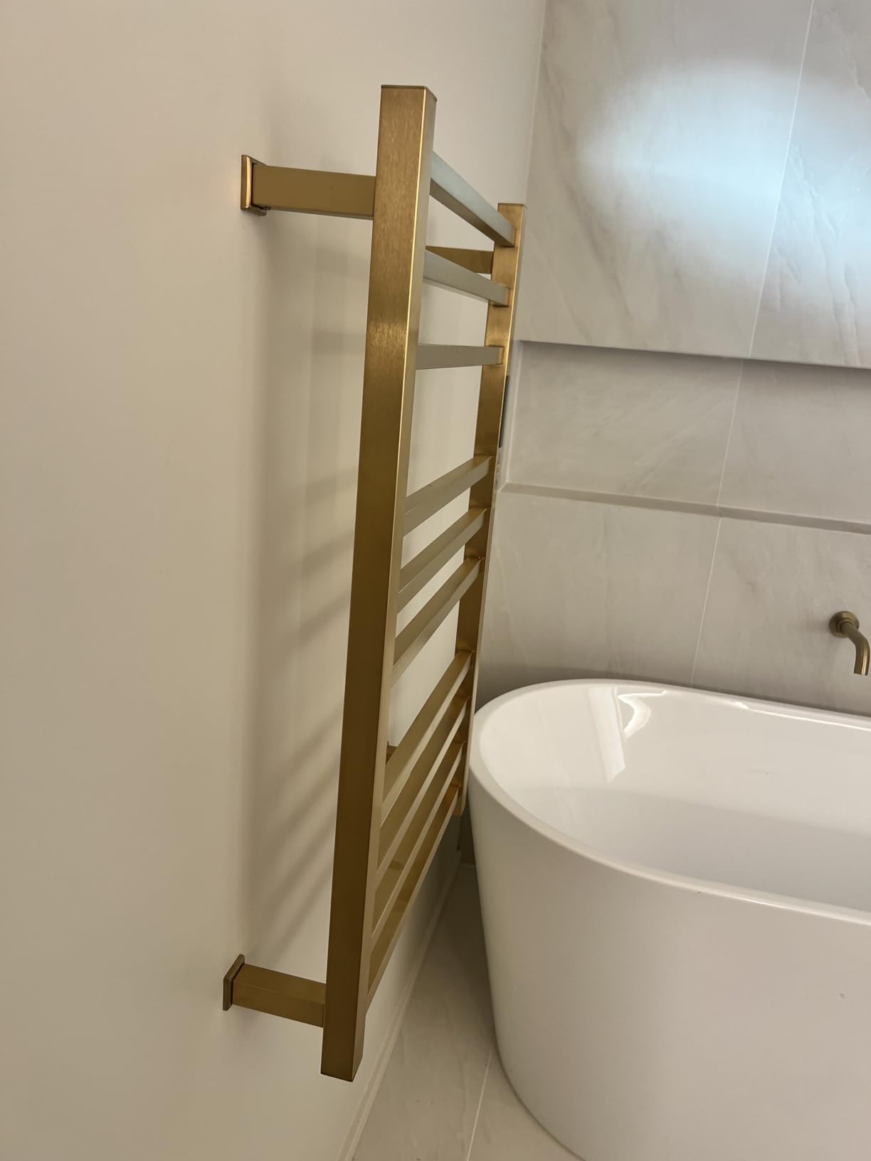XBVV Towel Warmer Rack for Bathroom with Timer/Fahrenheit Temperature Control Wall Mounted Electric Heated 10 Bar Rail Plug-in or Hardwired Keep Bath Shower Towel Warming (Brushed Gold) customer photo 1