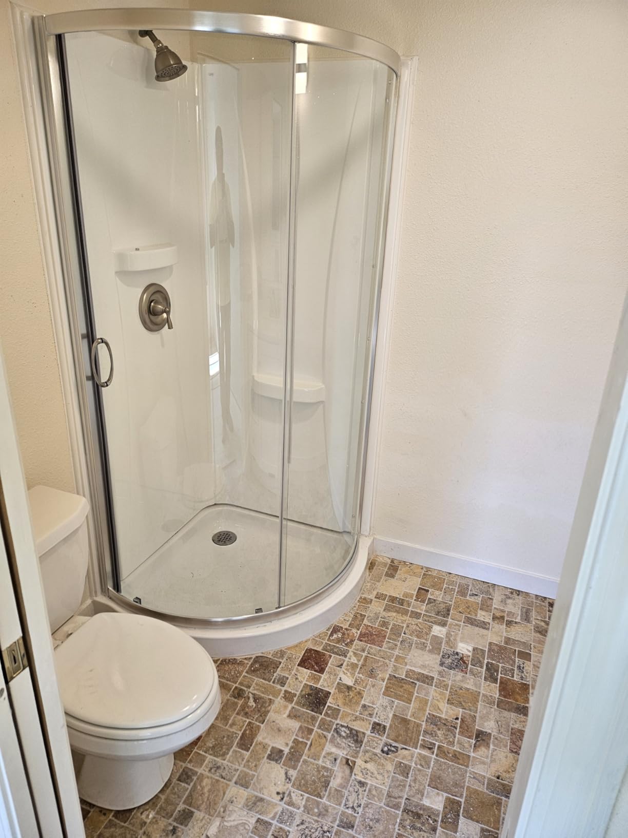 OVE Decors Breeze 36 in. Corner Shower Clear Sliding Door with Walls and Base in Satin Nickel Finish customer photo 1
