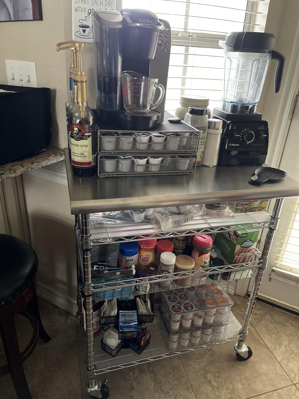 Seville Classics Commercial Work Table Island Utility Cart Prep Station, for Restaurant, Kitchen, Warehouse, Garage, Hotel, Home, Stainless-Steel, Solid Wood Top, 48