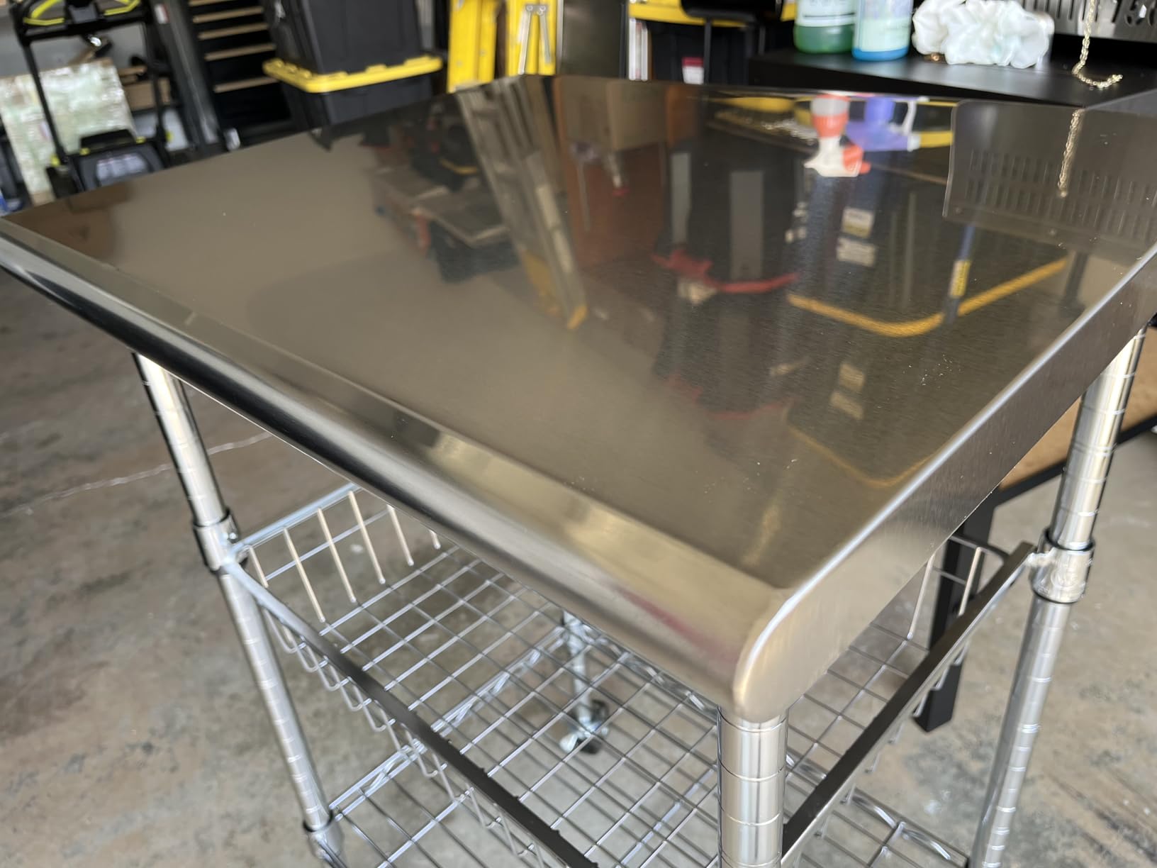 Seville Classics Commercial Work Table Island Utility Cart Prep Station, for Restaurant, Kitchen, Warehouse, Garage, Hotel, Home, Stainless-Steel, Solid Wood Top, 48