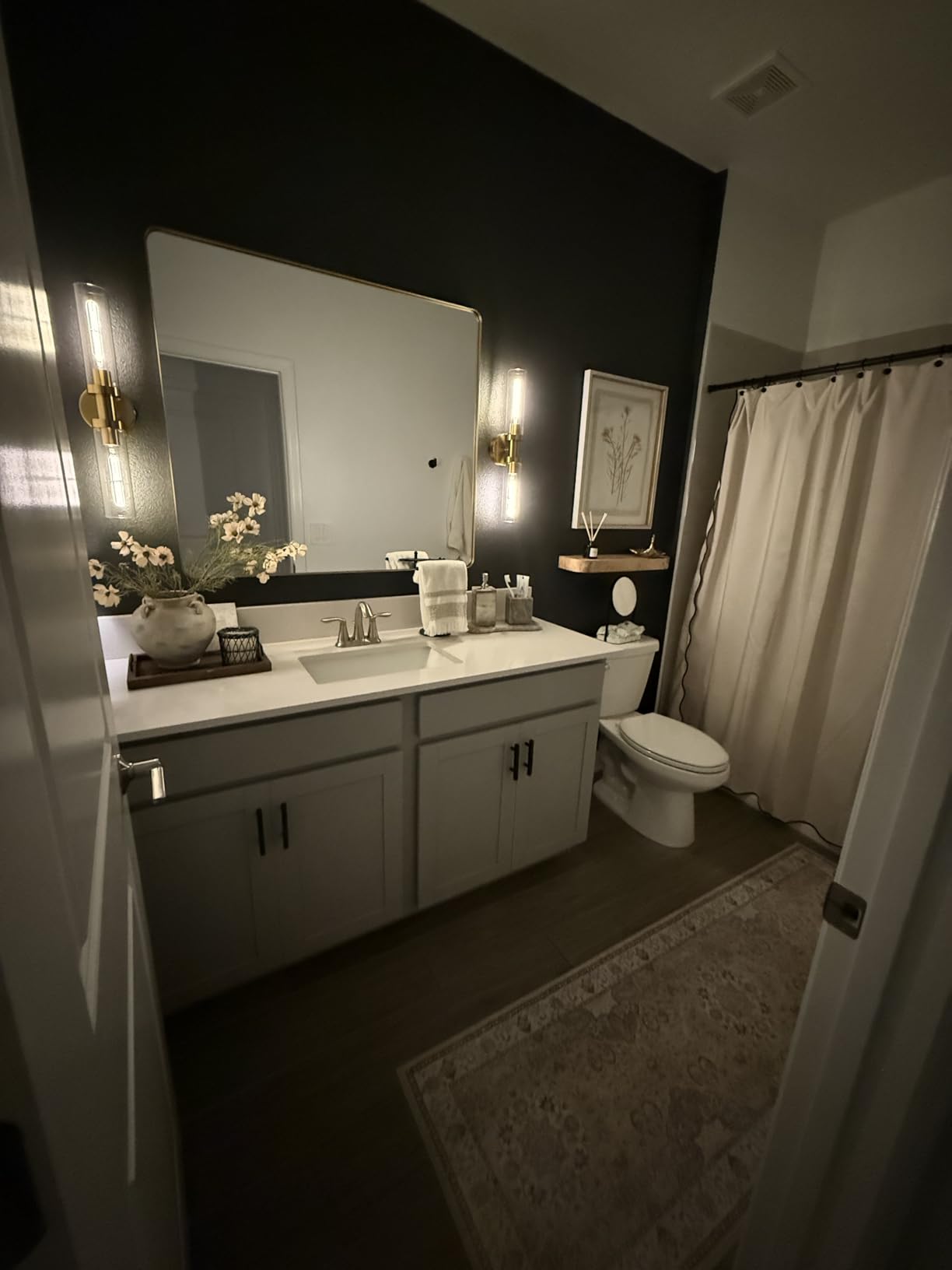Bathroom Sconces Wall Lighting W/ Clear Glass, 2-Light Bathroom Vanity Light Fixtures, Modern Wall Lights for Mirror Living Room Hallway, Black and Gold Brushed Brass, E26 T10 Bulbs(Excluded) customer photo 1