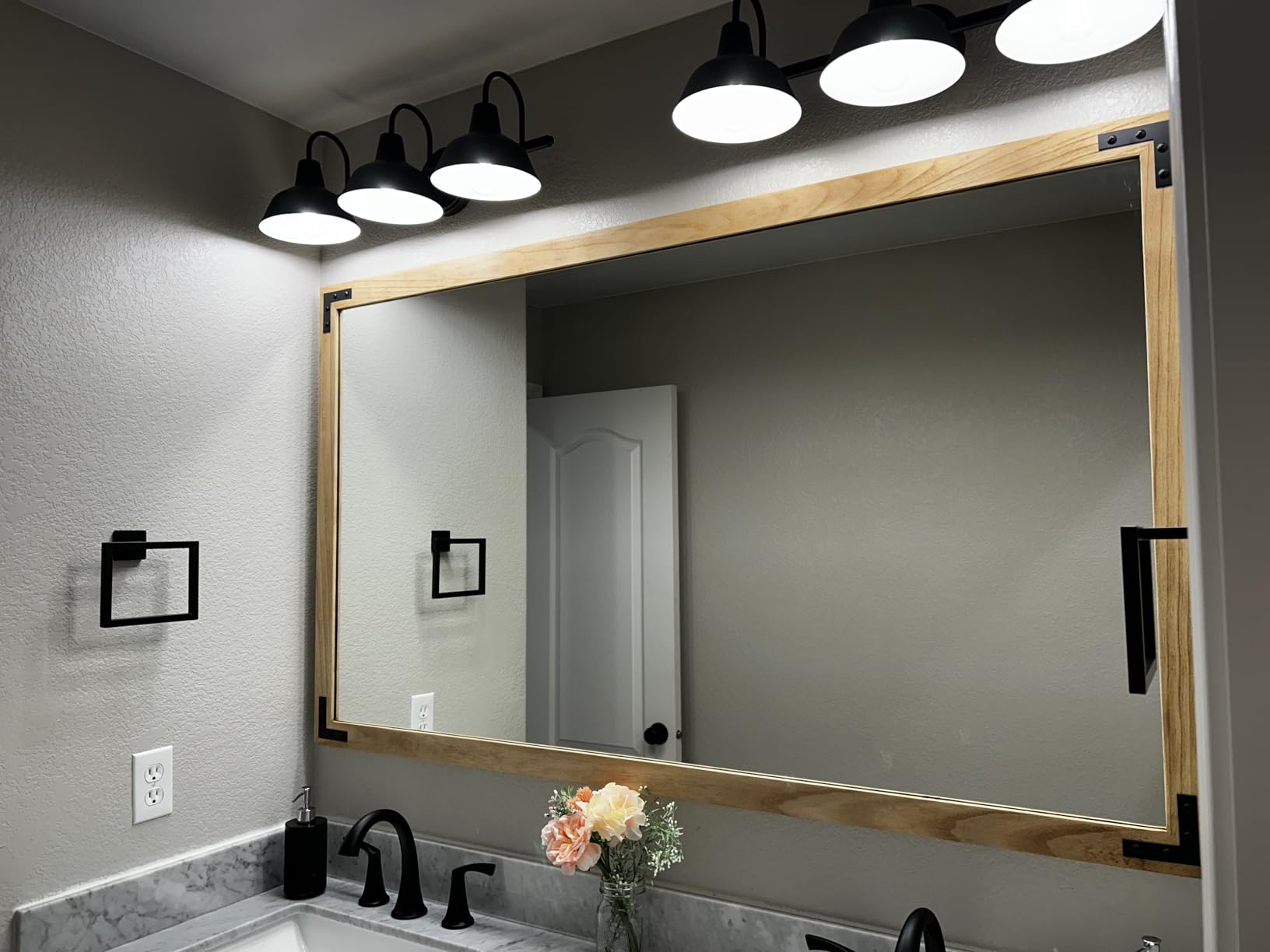 Globe Electric 65554 Barnyard 3-Light Vanity Light, Matte Black, White Interior Shades customer photo 2