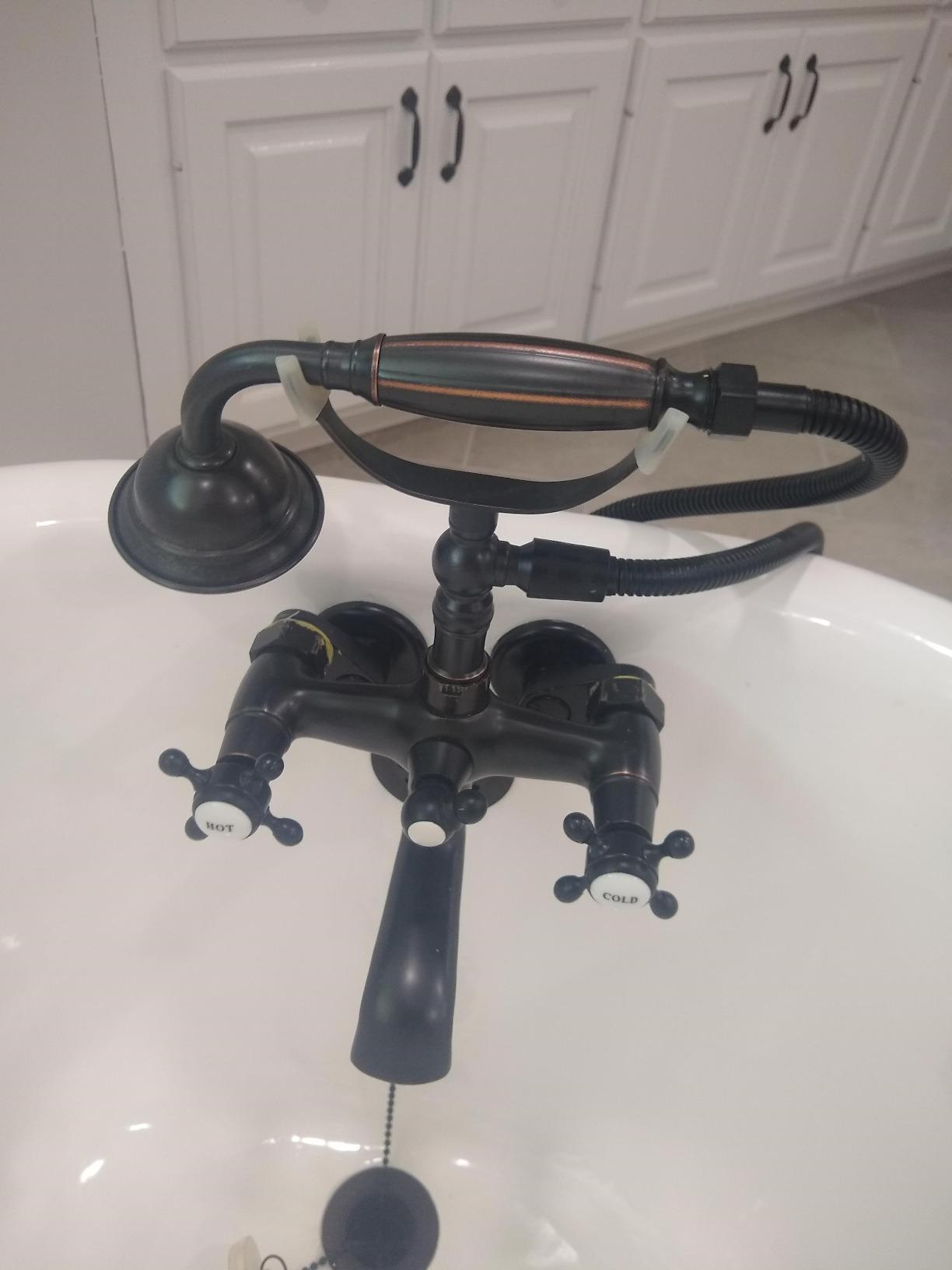 Aolemi Clawfoot Tub Faucet Wall Mount Matte Black Bathroom Tub Filler with Hand Held Shower Sprayer Vintage Bathtub Faucet Set Double Cross Handle customer photo 2